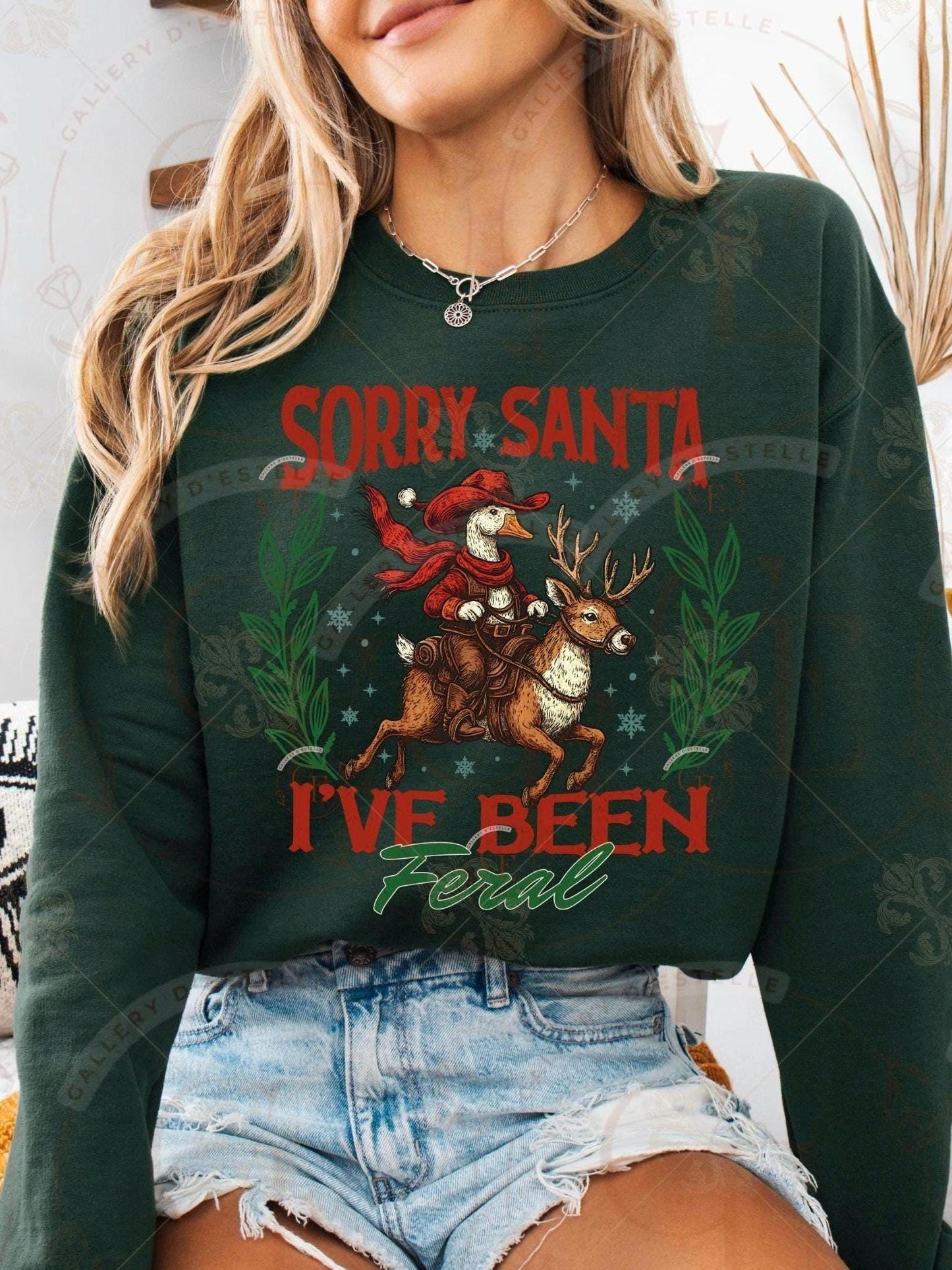 Sorry Santa I’ve Been Feral Goose PNG, Retro Western Cowboy Christmas Graphic, Funny Holiday Farmhouse Art, Festive Country Shirt Design
