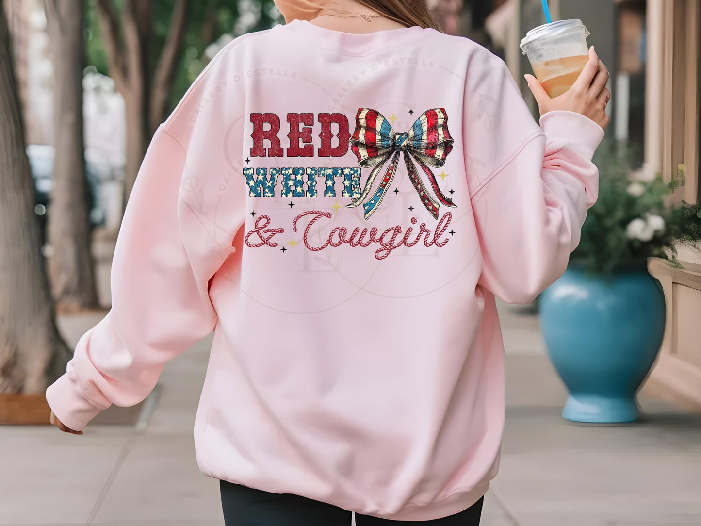 Red White & Cowgirl PNG, Retro Western 4th of July Graphic, Coquette Patriotic Rodeo Shirt Design