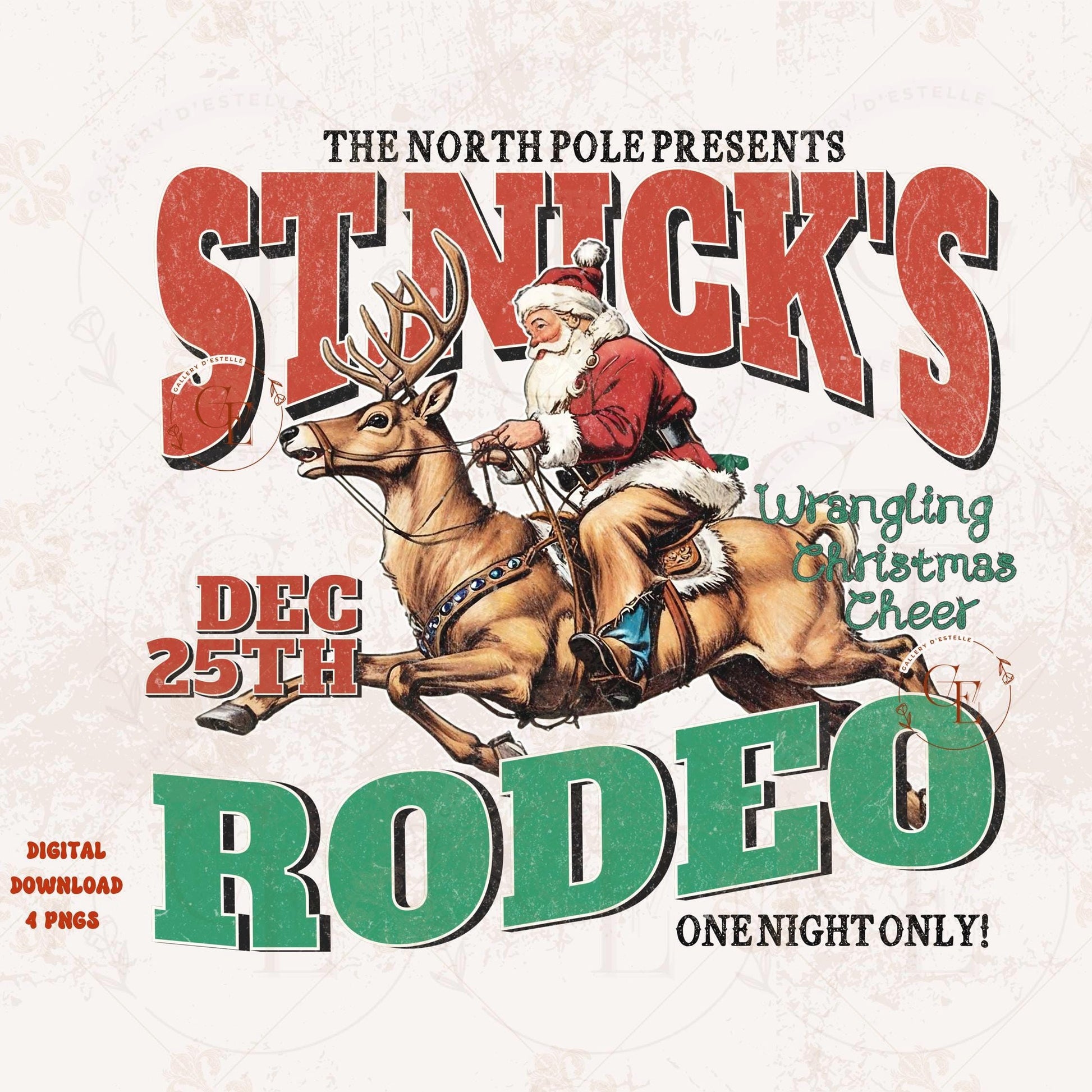 St.Nick's Rodeo Country PNG, Retro Western Santa Riding Reindeer Graphic, Trendy Cowboy Christmas Shirt Design