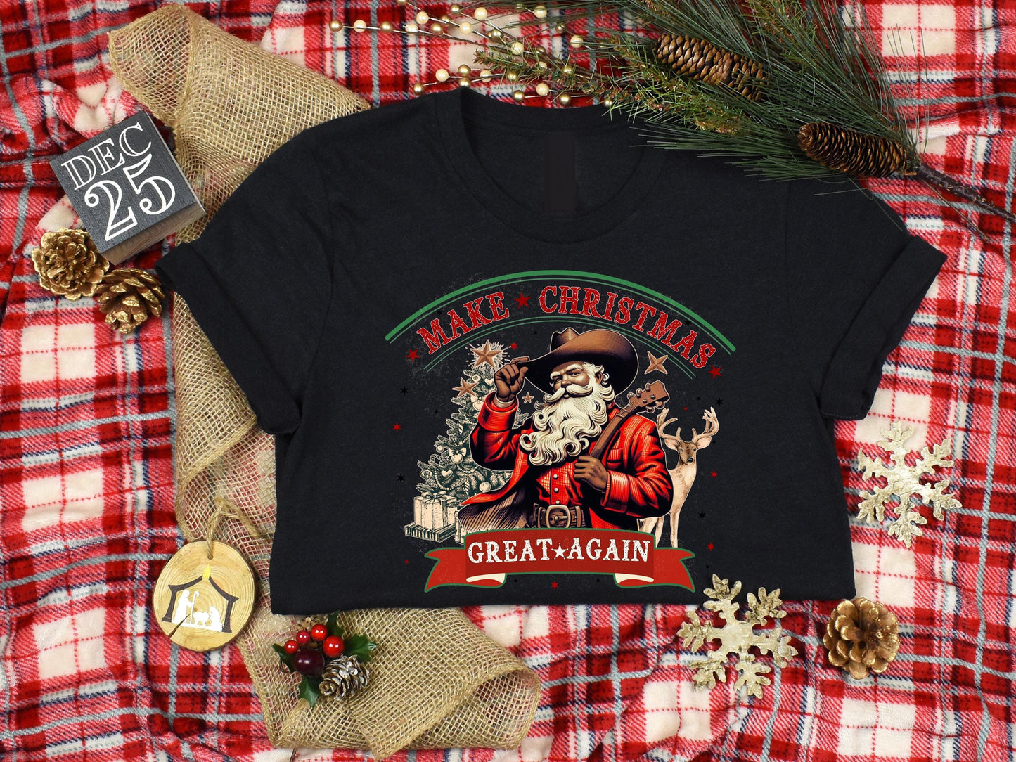 Make Christmas Great Again PNG, Festive Cowboy Graphic, Western Santa Sublimation, Country Holiday Shirt Design
