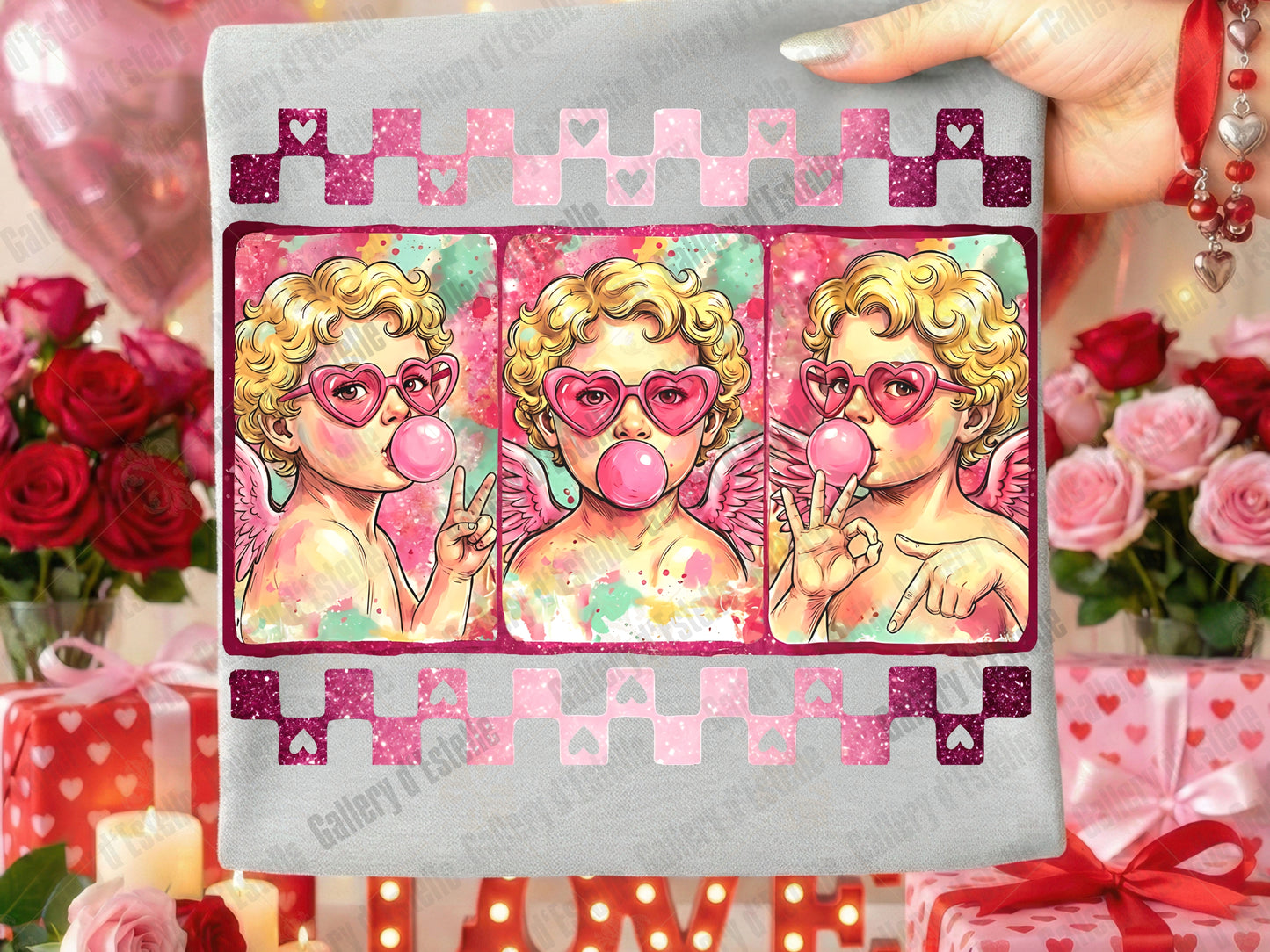 Bubblegum Cupid Valentine PNG, Pink Retro Angel Graphic, Coquette Six-Seven Love Shirt Design