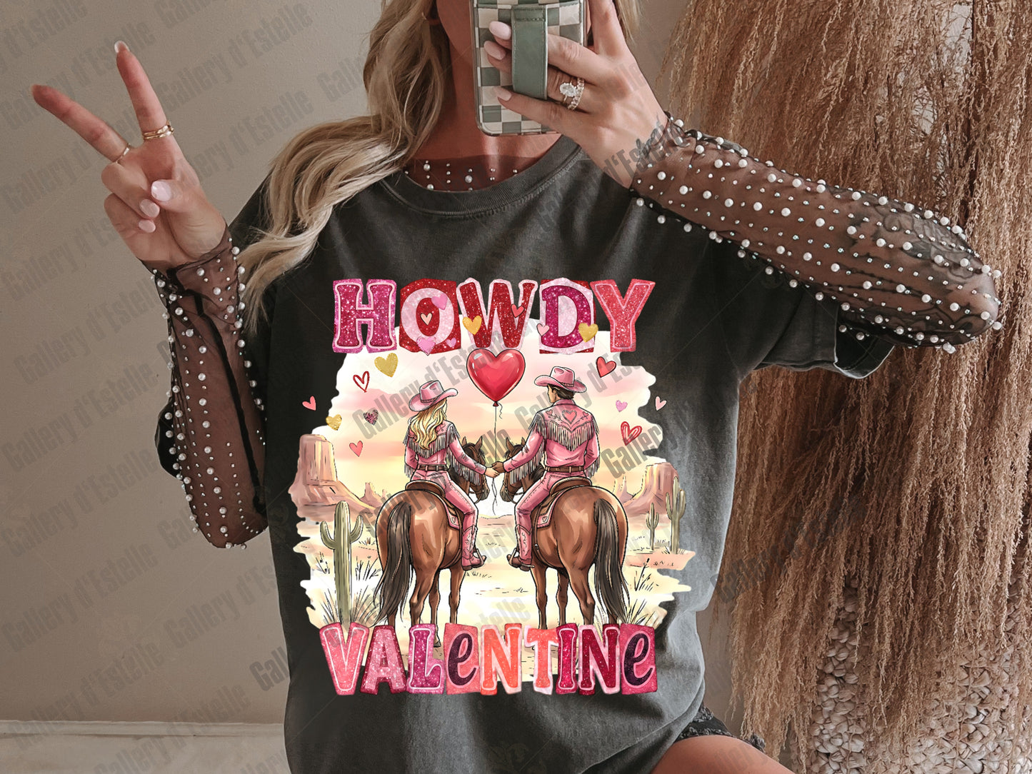 Retro Howdy Valentine PNG, Western Glitter Graphic, Coquette Cowgirl Illustration, Preppy Cowboy Love Shirt Design