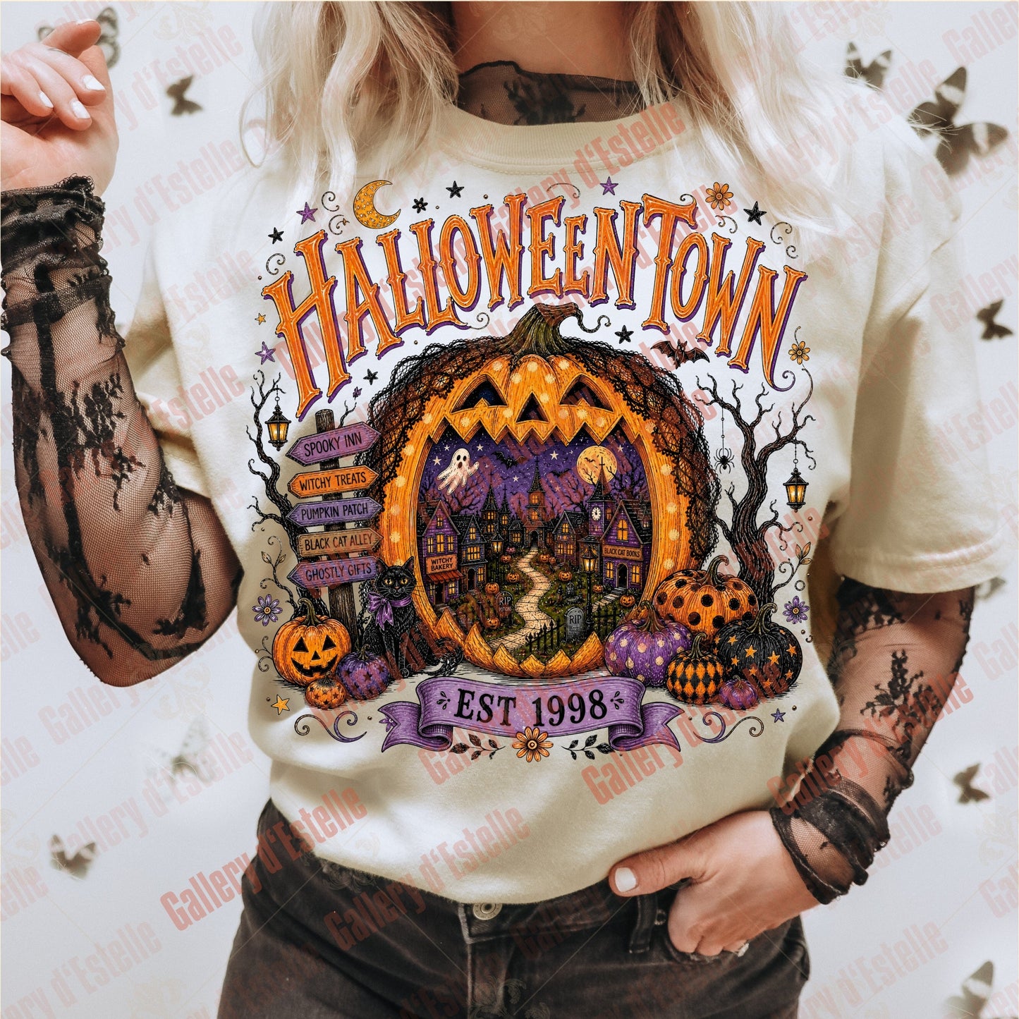Gothic Halloweentown PNG, Retro Haunted Town Graphic, Spooky Halloween Pumpkin Shirt Design