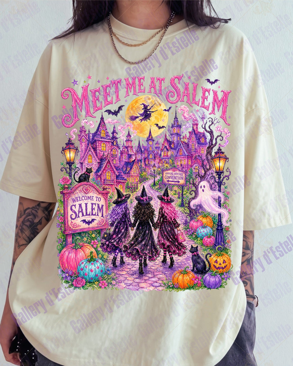 Pink Meet Me At Salem PNG, Retro Spooky Witch Graphic, Whimsical Halloween Shirt Design