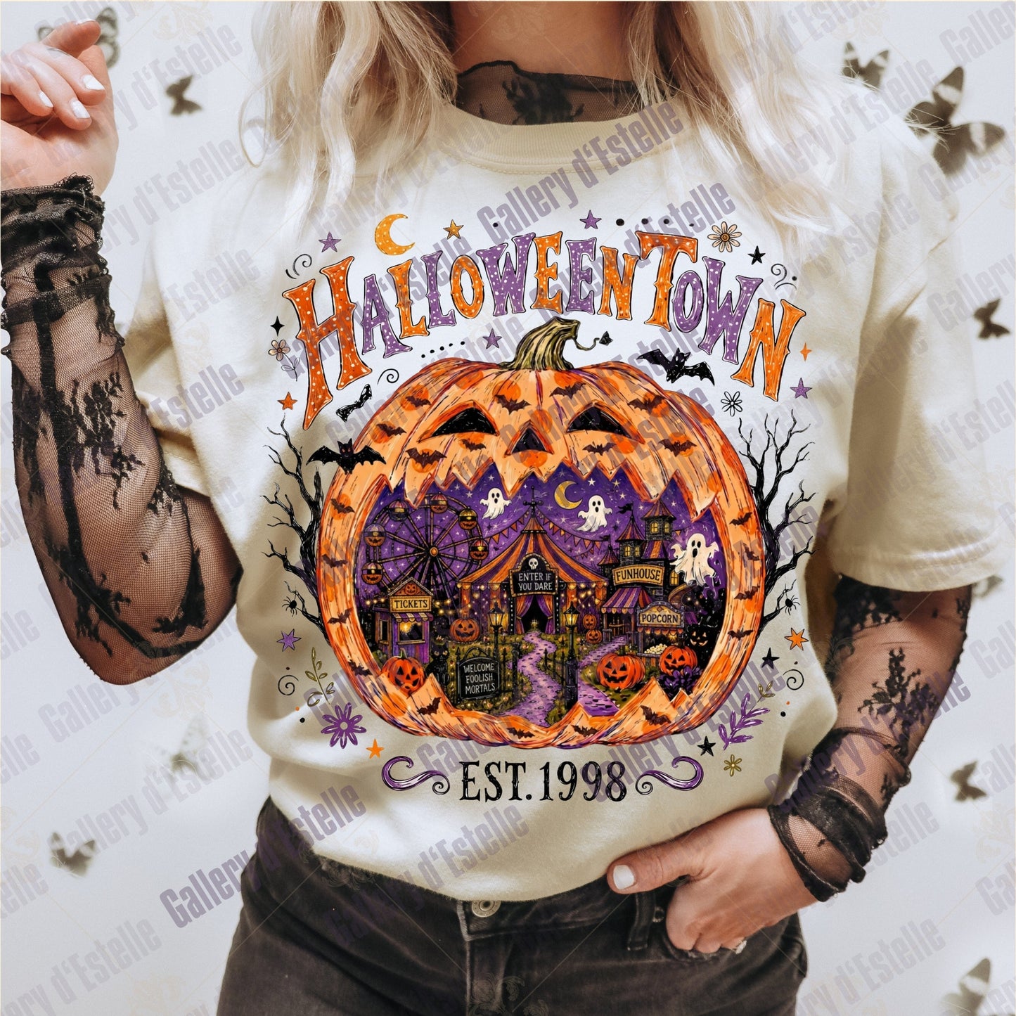 Retro Halloweentown PNG, Spooky Ghost Town Graphic, Trendy Halloween Pumpkin Shirt Design