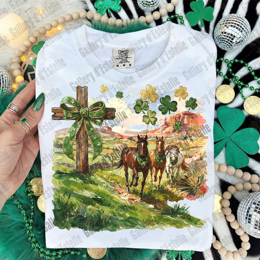 Coquette St Patrick’s Day Horse PNG, Lucky Western Rodeo Art, Preppy Country Shirt Design