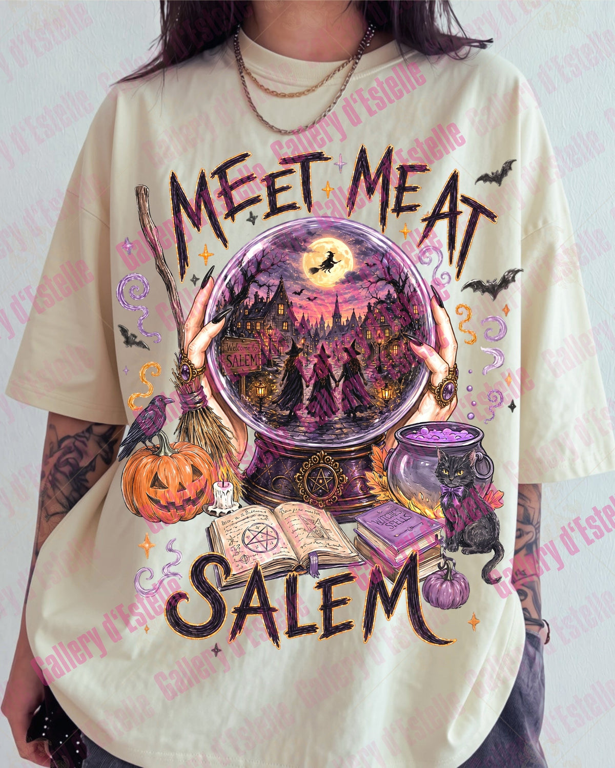Meet Me At Salem PNG, Retro Front and Pocket Witch Graphic, Spooky Witchcore Halloween Shirt Design