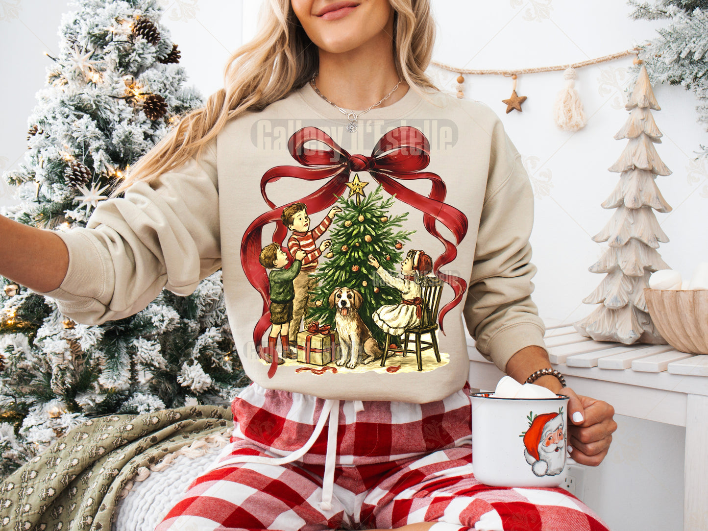 Coquette Retro Christmas PNG, Vintage Holiday Kids Illustration, Nostalgic Festive Shirt Sublimation