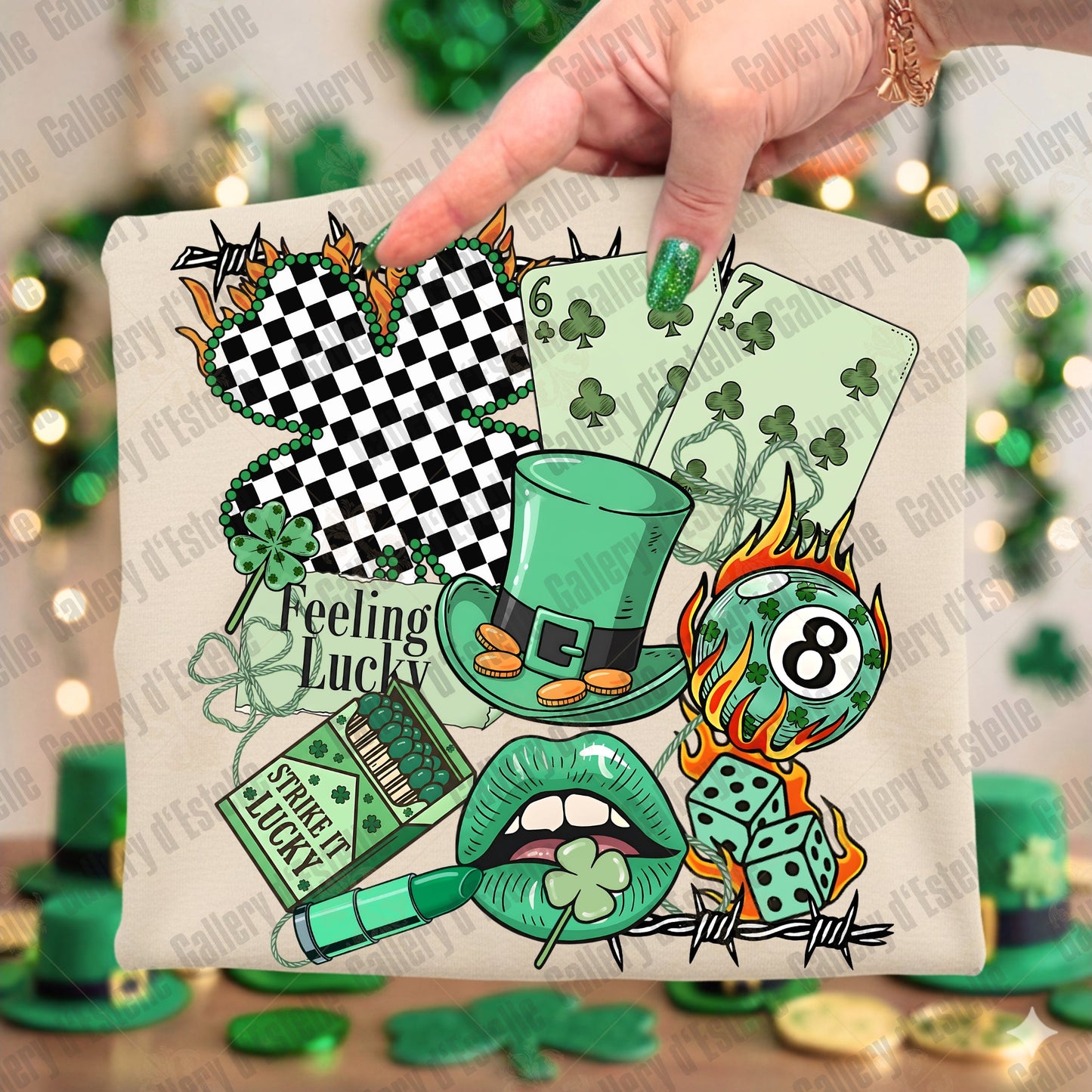 St Patricks Day Western Collage PNG, Retro Cowboy Casino Art, Lucky Shamrock Rodeo Graphic, Edgy St Paddy's Shirt Design