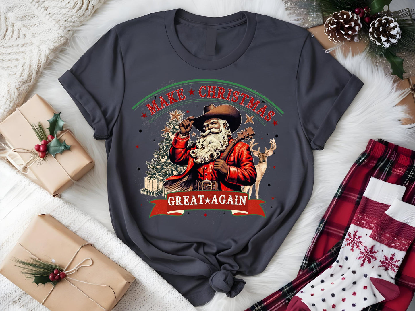 Make Christmas Great Again PNG, Festive Cowboy Graphic, Western Santa Sublimation, Country Holiday Shirt Design
