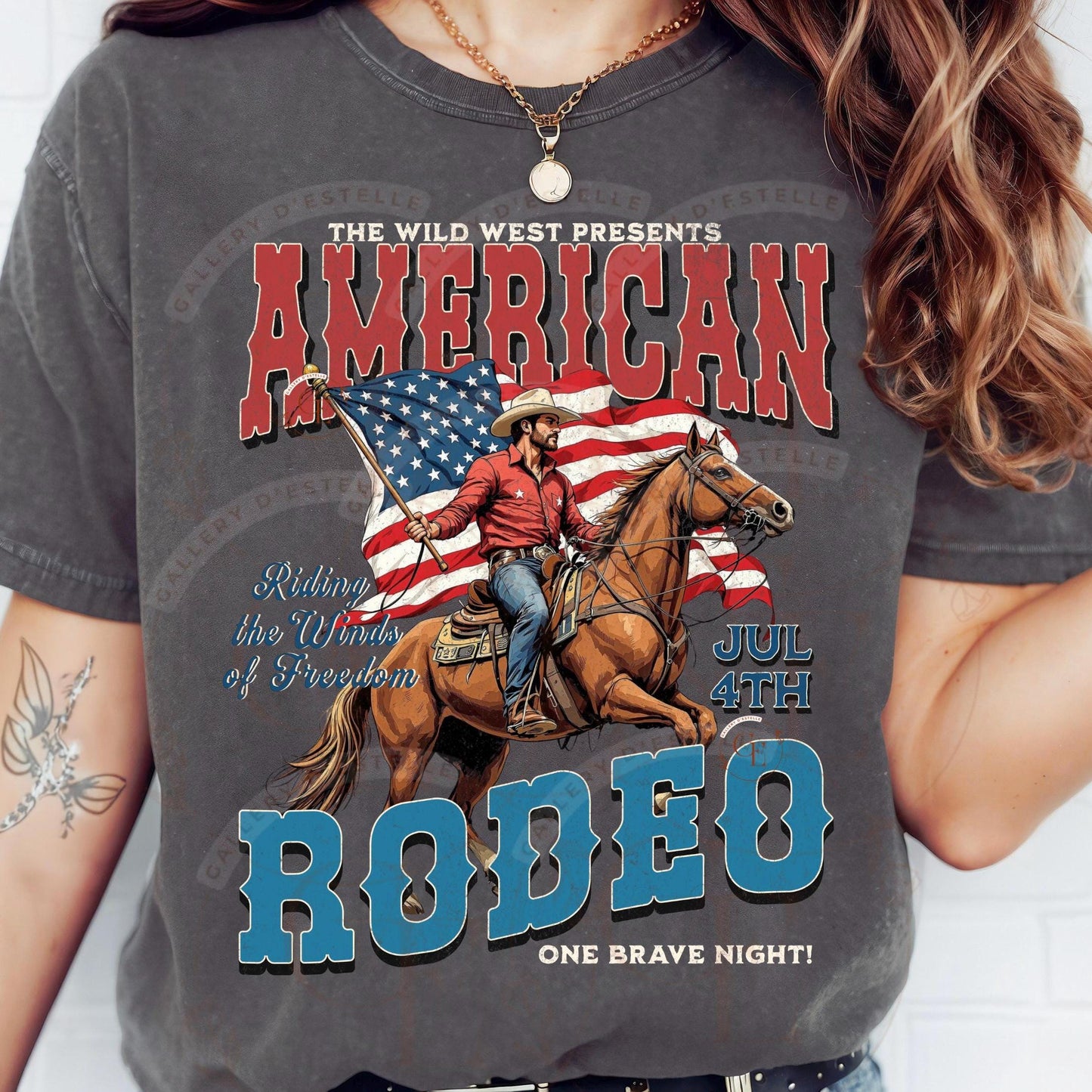 American Rodeo Country PNG, Vintage Western Patriotic Cowboy Graphic, Trendy 4th of July Independence Day Shirt Design