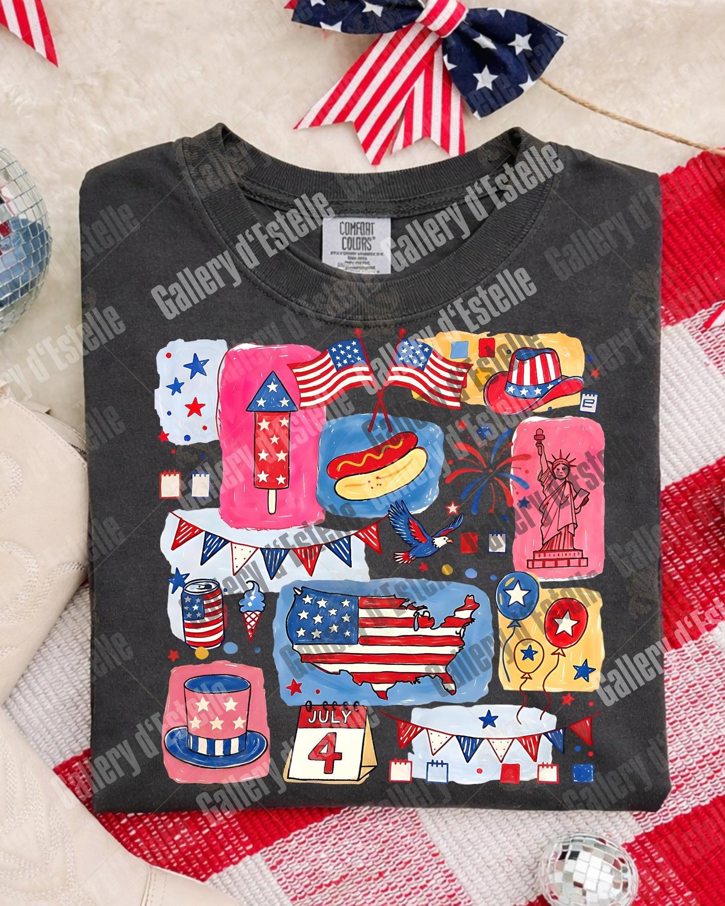 Retro 4th of July Collage PNG, Preppy Patriotic Americana Graphic, Trendy USA Shirt Design
