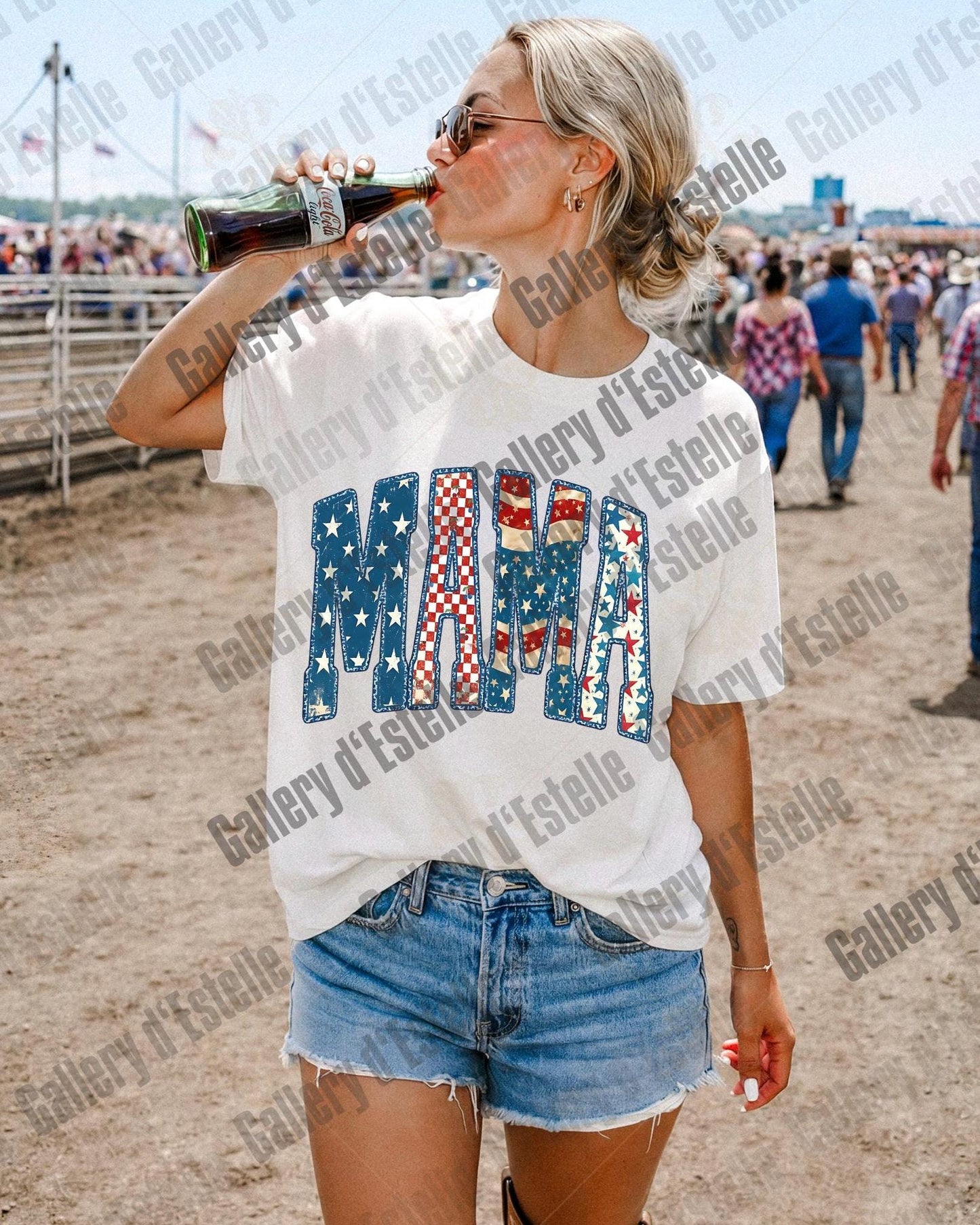 Y2K Patriotic Mama PNG, Preppy Americana Checkered Graphic, Edgy 4th of July Mom Shirt Design