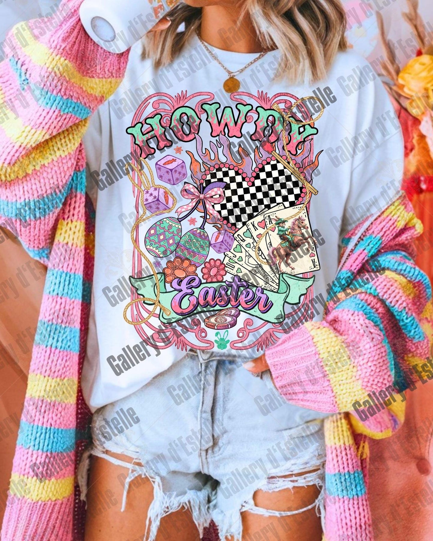 Howdy Easter PNG, Coquette Western Casino Collage, Cowboy Bunny Rodeo Graphic, Edgy Faith Shirt Design