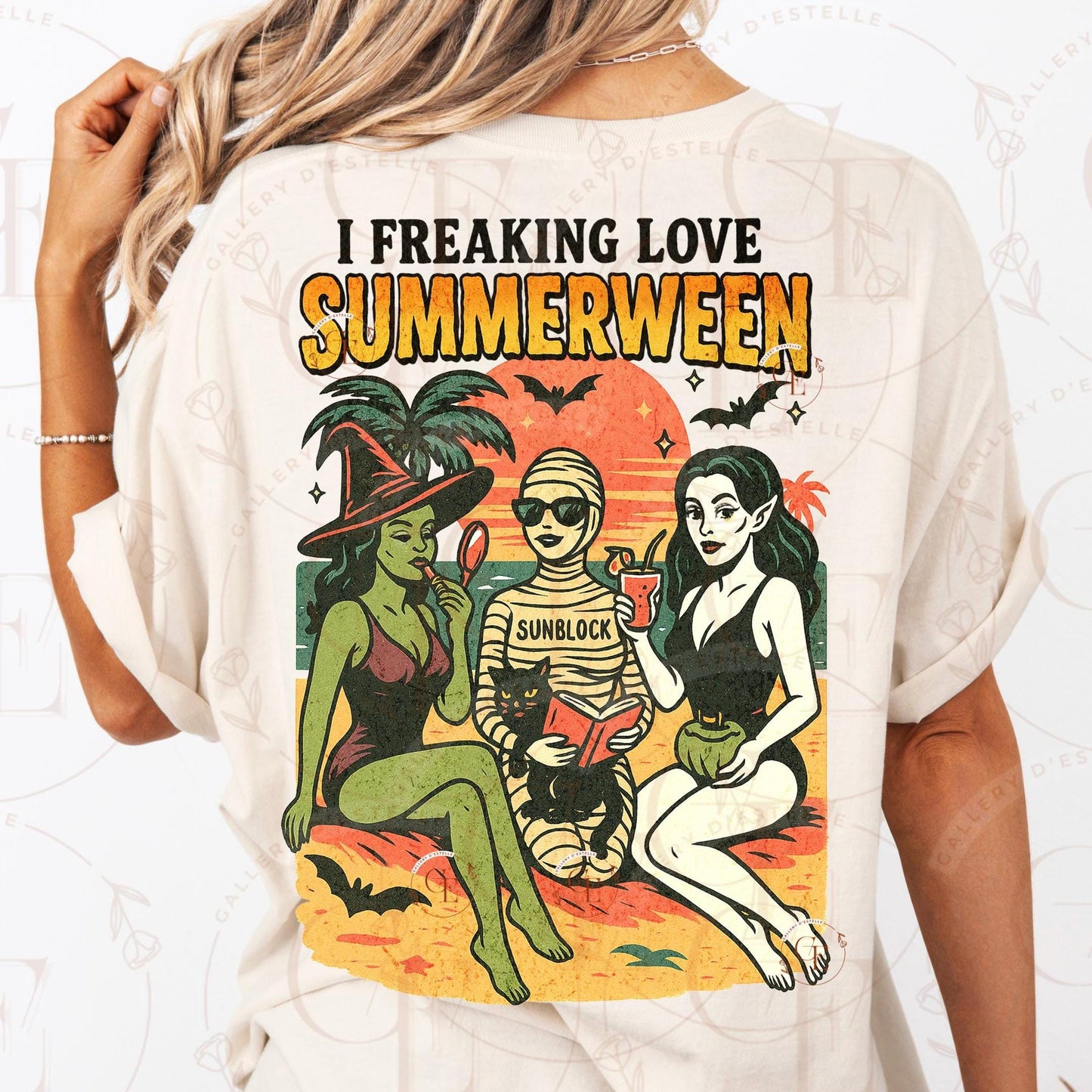 Retro Summer Halloween Witch PNG, Spooky Summerween Graphic, Trendy Coastal Witch Shirt Design