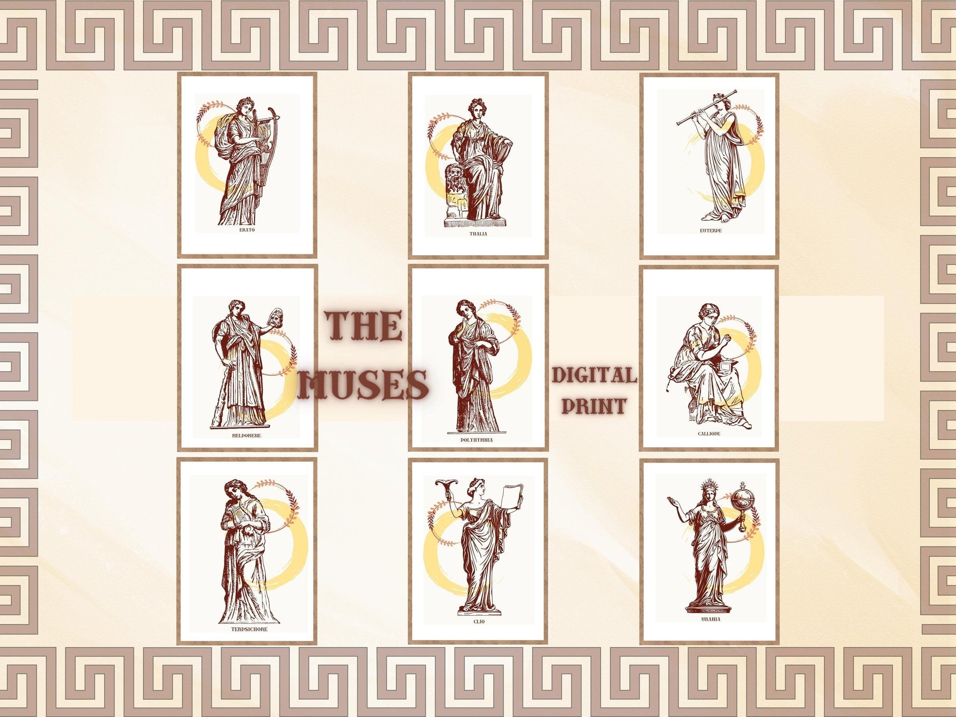 9 Muses Wall Art Set, Greek Home Decor, Ancient Mythology Prints, The Nine Muses Design, Academia Aesthetic Gift