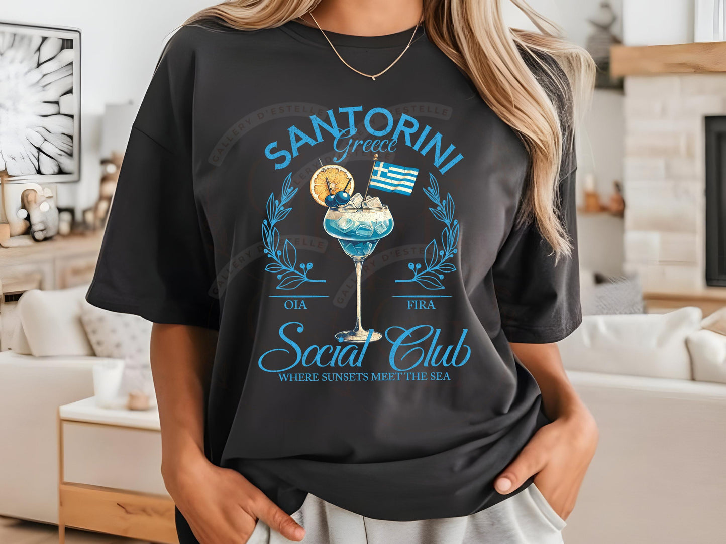 Coquette Santorini Social Club PNG, Retro Coastal Girl Summer Graphic, Trendy Bachelorette Beach Shirt Design