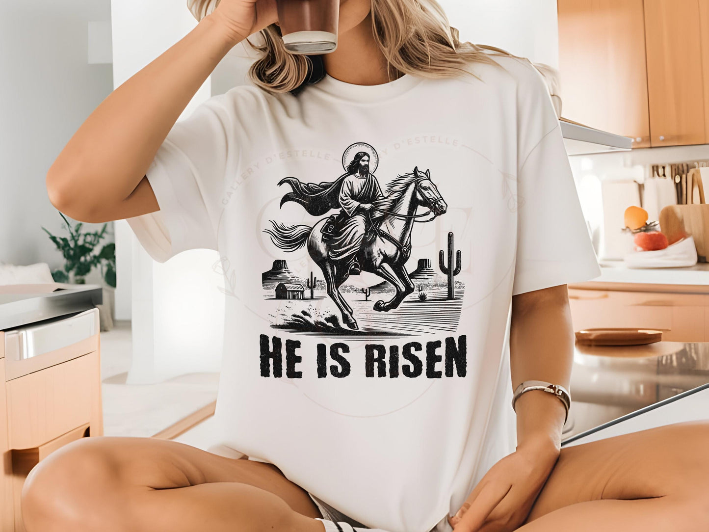 He is Risen PNG, Vintage Western Christian Graphic, Cowboy Jesus Art, Religious Easter Country Shirt Design