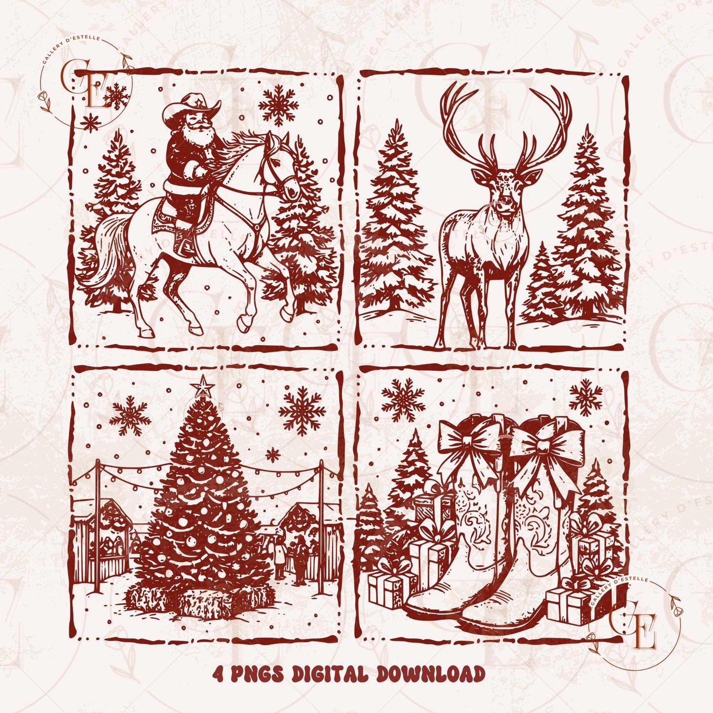 Western Christmas Stamp PNG, Retro Cowboy Santa Graphic, Coquette Holiday Country Shirt Design