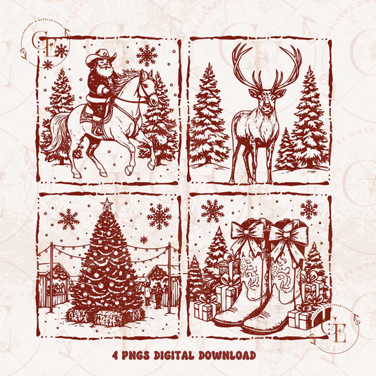 Western Christmas Stamp PNG, Retro Cowboy Santa Graphic, Coquette Holiday Country Shirt Design