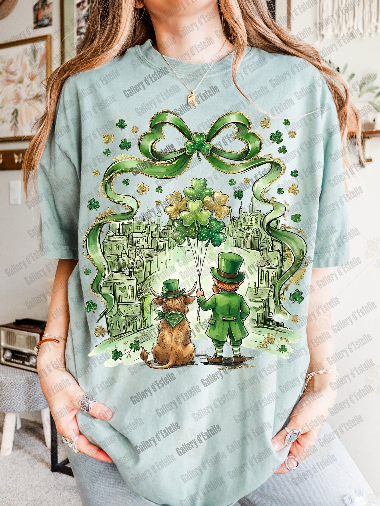 Coquette St Patrick’s Day PNG, Retro Highland Cow Illustration, Lucky Leprechaun Art, Whimsical St Paddy’s Shirt Design