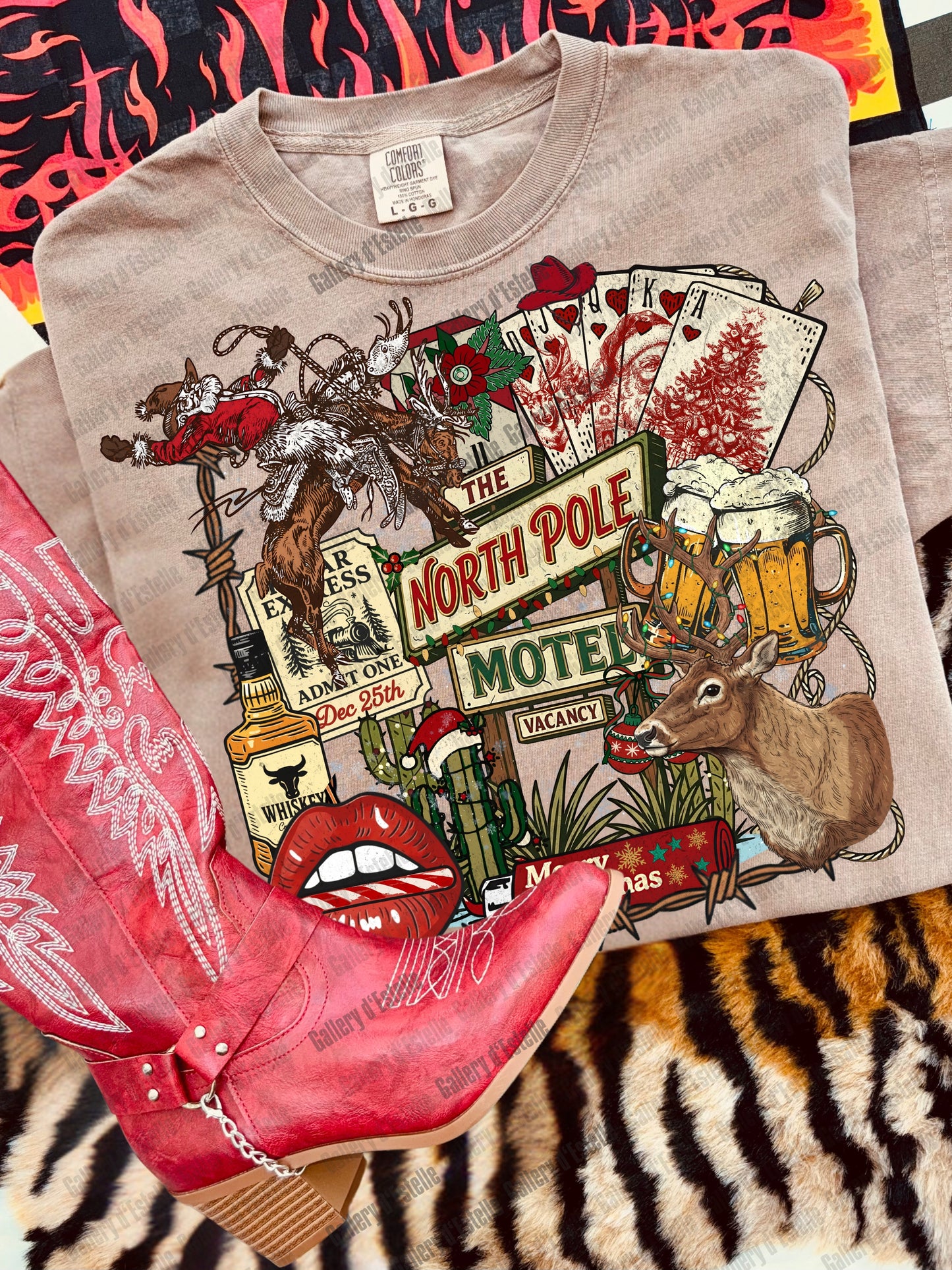 North Pole Motel PNG, Western Christmas Cowboy Holiday Collage, Retro Santa Graphic, Festive Country Shirt Design