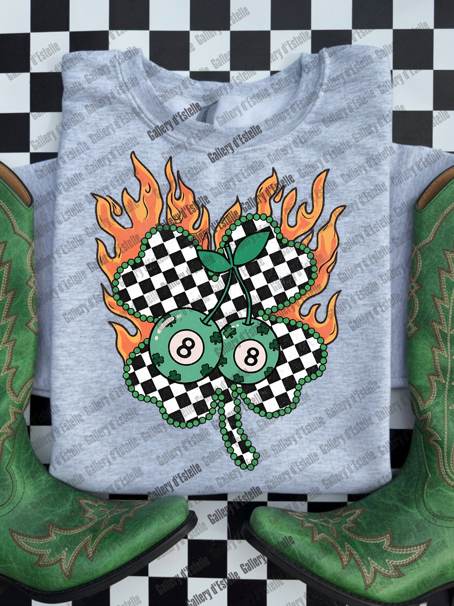 Feeling Lucky PNG, Retro Western Casino Collage, Cowboy Rodeo Graphic, Edgy St Patrick’s Day Shirt Design