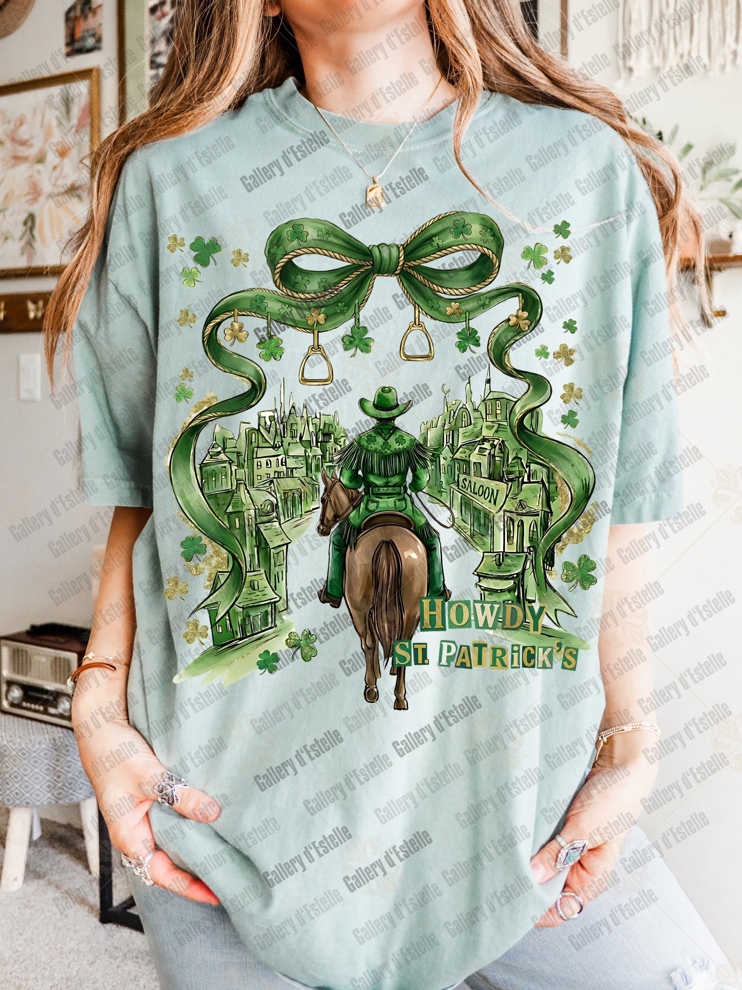 Howdy St Patrick’s Cowboy PNG, Preppy Western Rodeo Art, Coquette Lucky Shirt Design