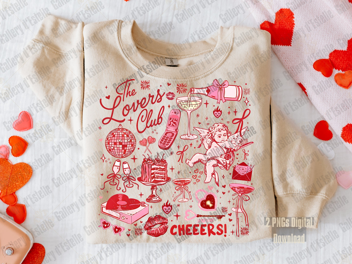 Coquette Lovers Club Valentine PNG with retro pink cupid and romantic collage elements
