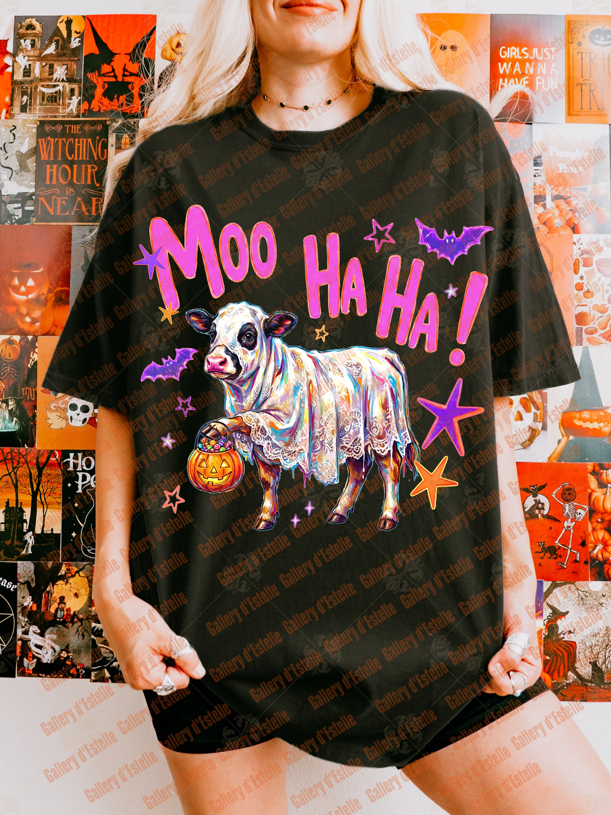Spooky Cow PNG, Retro Funny Ghost Graphic, Coquette Halloween Shirt Design
