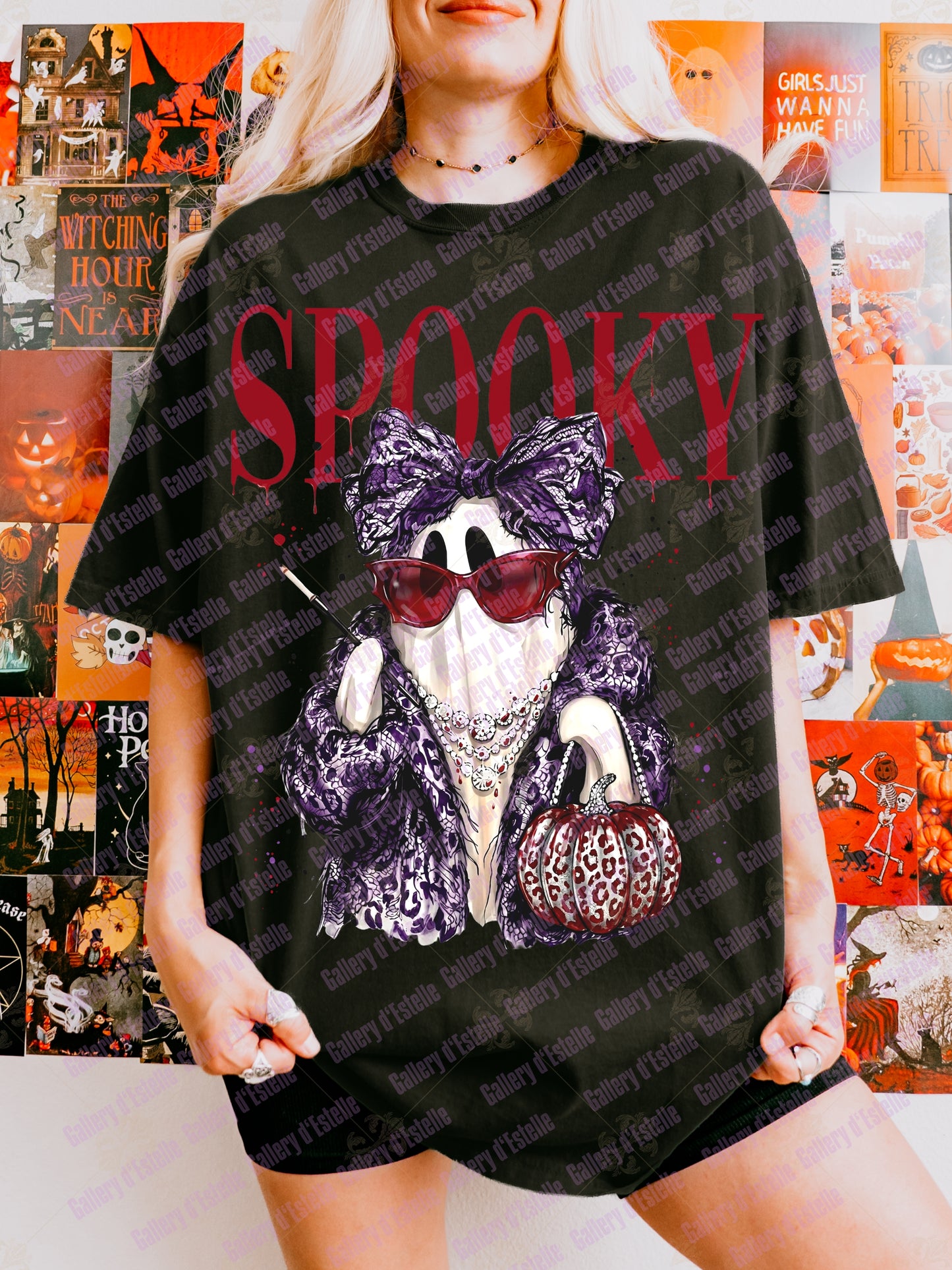 Preppy Spooky Ghost PNG, Coquette Halloween Graphic, Trendy Glam Ghost Shirt Design