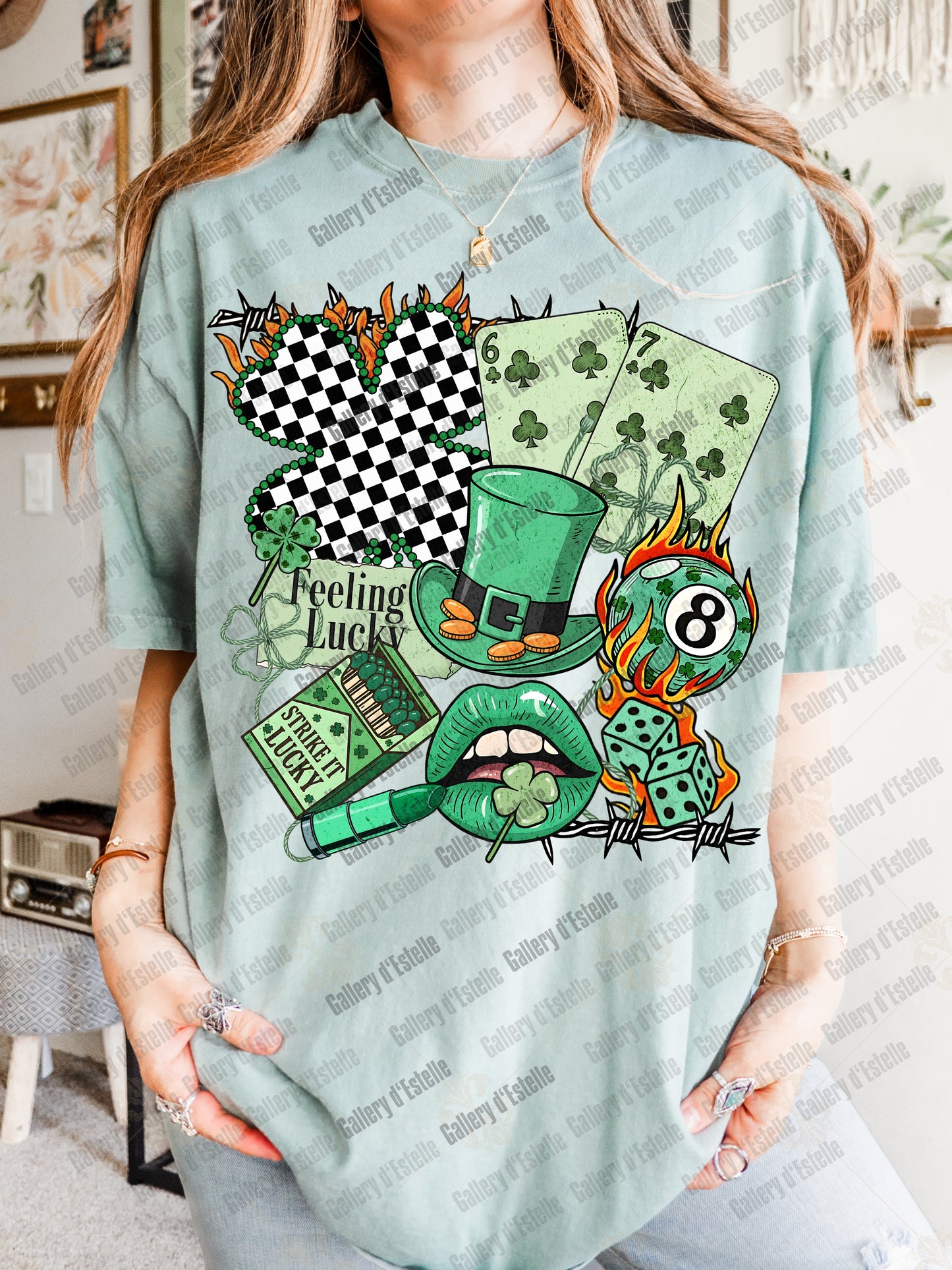 St Patricks Day Western Collage PNG, Retro Cowboy Casino Art, Lucky Shamrock Rodeo Graphic, Edgy St Paddy's Shirt Design