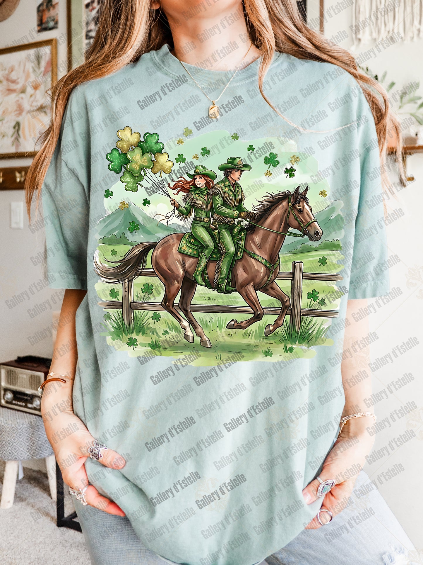 Western St Patrick’s PNG, Retro Cowboy Rodeo Art, Lucky Cowgirl Graphic, Preppy Country Shirt Design