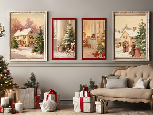 Vintage Classic Christmas Art Set, Timeless Nostalgic Holiday Prints, Festive Wall Decor