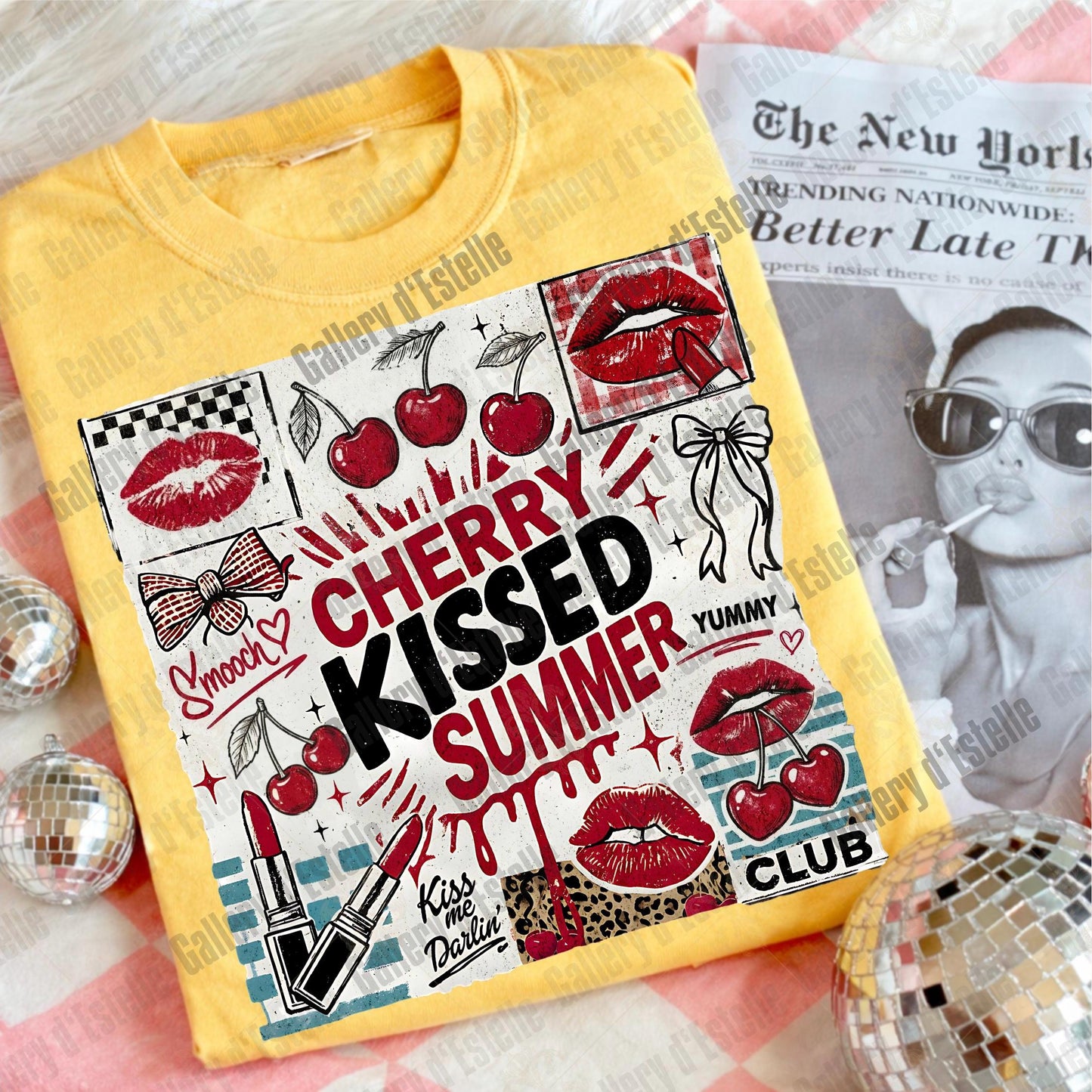 Cherry Kissed Summer PNG, Coquette Cherry Graphic, Trendy Beach Shirt Design