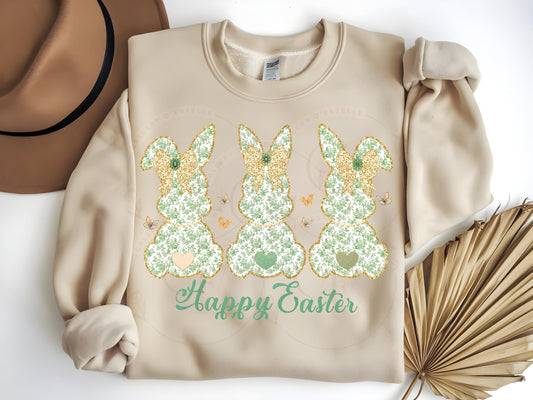 French Green Toile Bunnies PNG, Vintage Glitter Lace Bow Graphic, Coquette Happy Easter Art, Country Chic Shirt Design