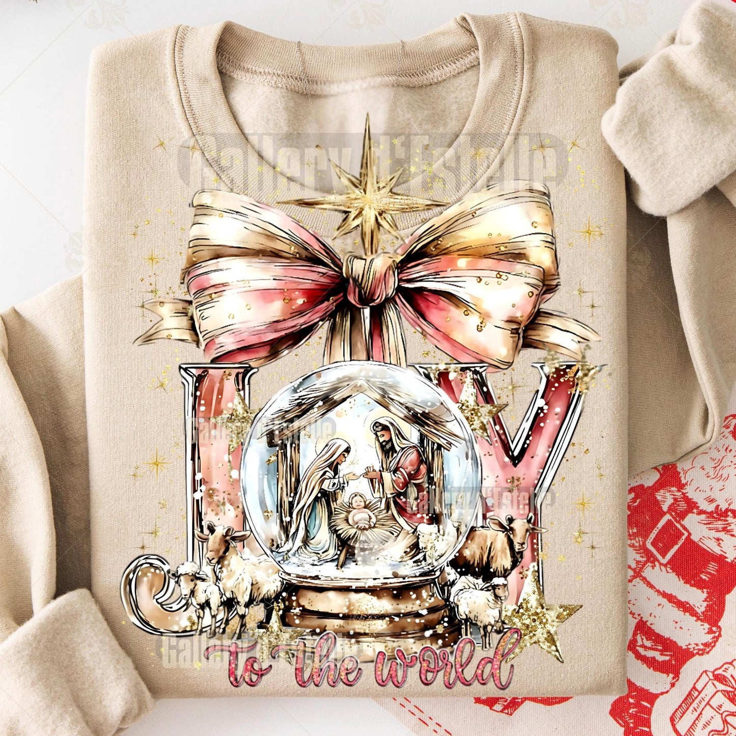 Joy to the World Nativity Scene PNG, Preppy Christian Graphic, Pink Christmas Sublimation, Coquette Holiday Shirt Design