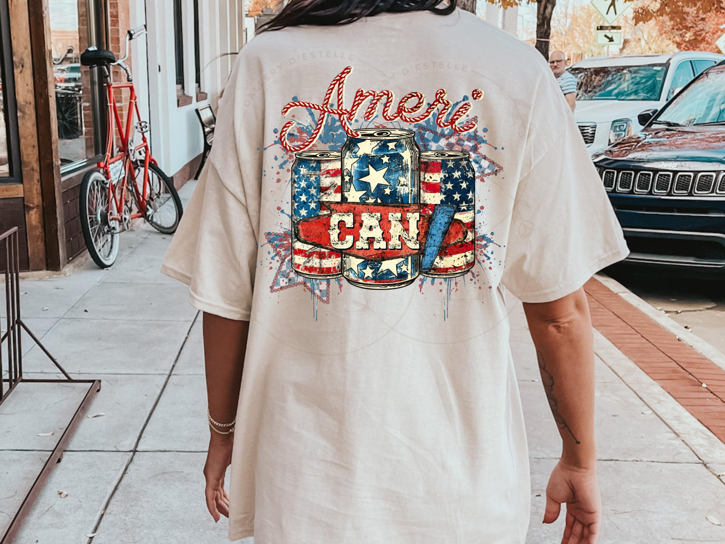 AmeriCan PNG, Retro Checkered 4th of July Patriotic Beer Shirt Design