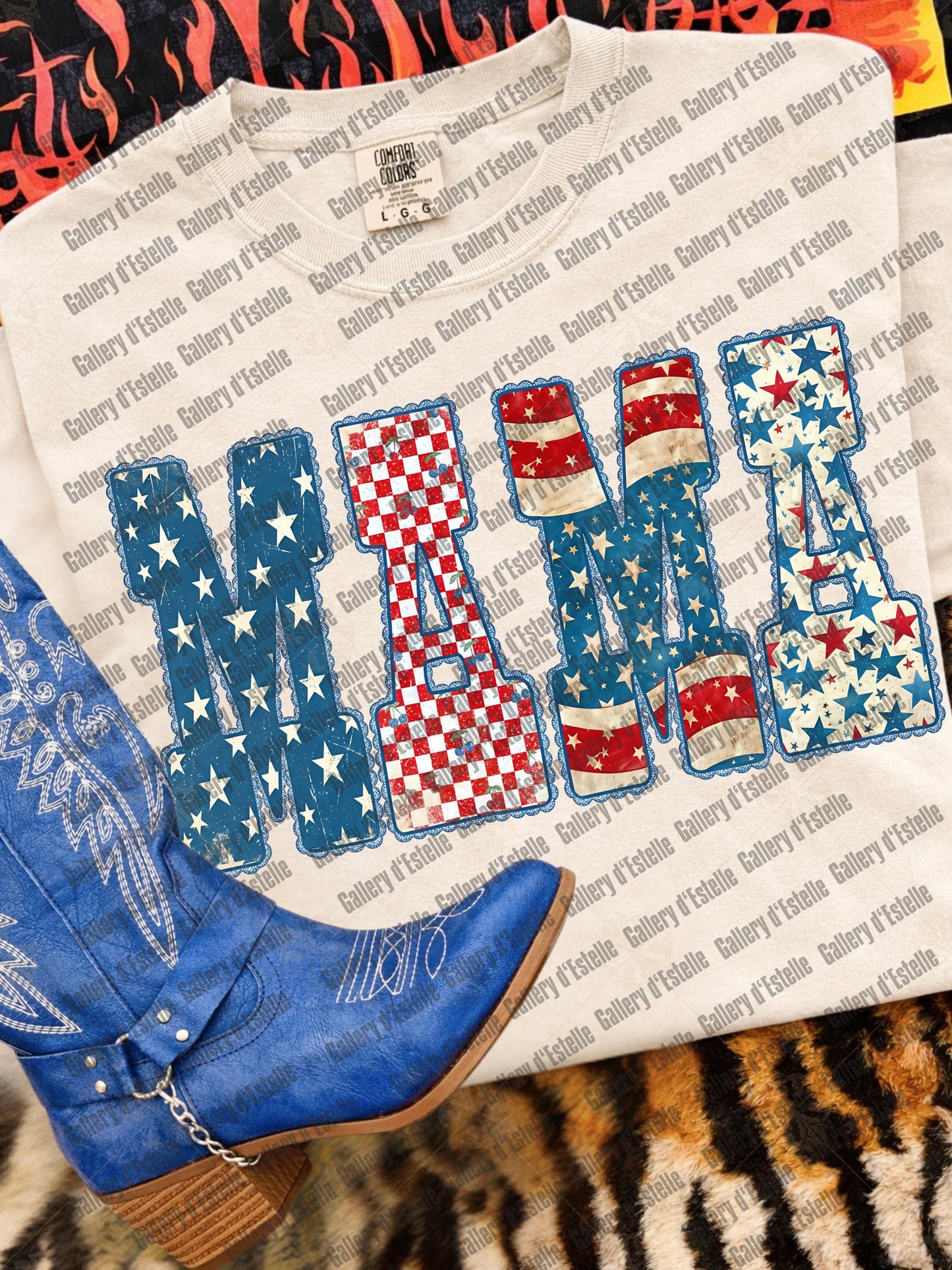 Preppy Patriotic Mama PNG, Retro Americana Checkered Graphic, Trendy 4th of July Mom Shirt Design