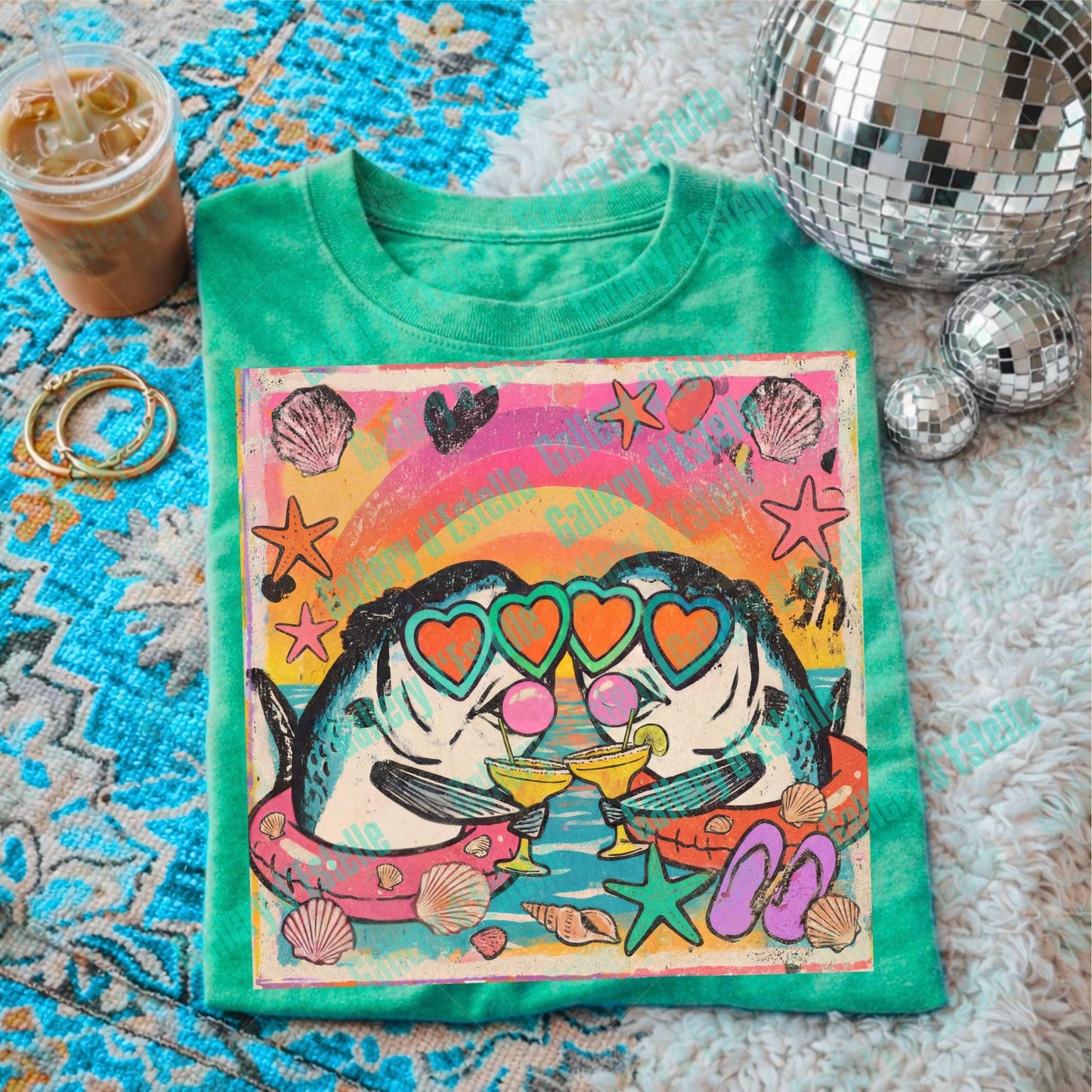 Preppy Sardines PNG, Retro Colorful Summer Graphic, Trendy Tropical Beach Shirt Design