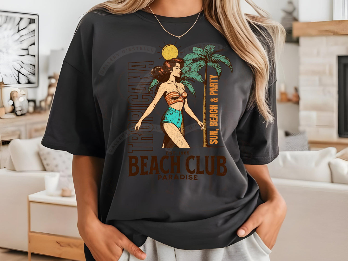 Retro Tropicana Club PNG, Vintage Coastal Girl Graphic, Tropical Summer Beach Shirt Design