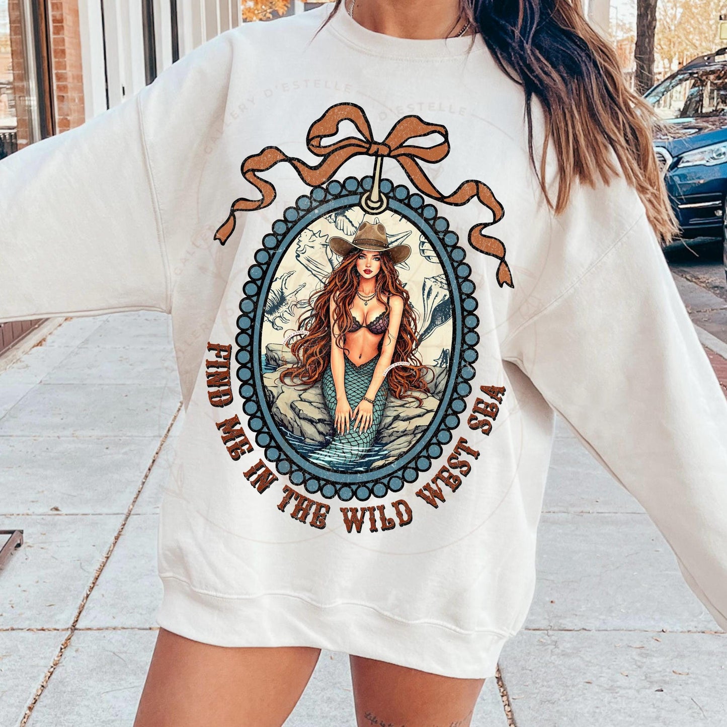 Find Me in the Wild West Sea PNG, Coquette Mermaid Cowgirl Summer Graphic, Trendy Western Coastal Girl Beach Shirt Design