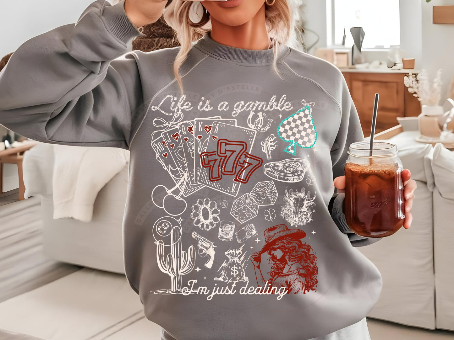 Life is a Gamble Country PNG, Western Casino Cowgirl Playing Cards Graphic, Trendy Cowgirl Shirt Design