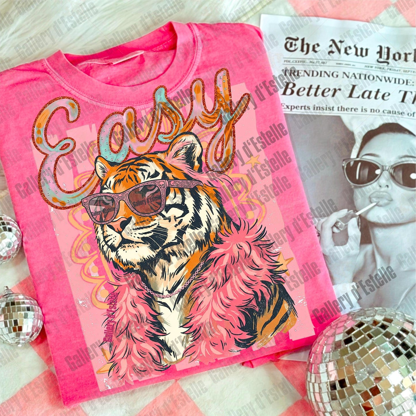 Easy Tiger PNG, Funny Sarcastic Summer Graphic, Snarky Preppy Colorful Art, Trendy Boutique Shirt Design