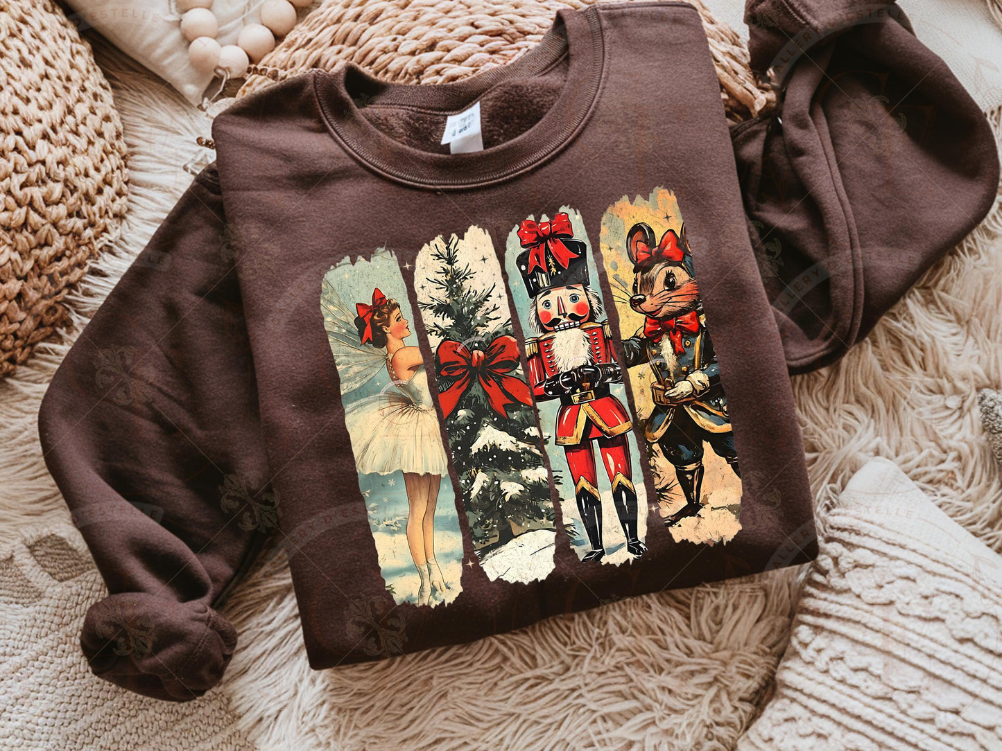 Nostalgic Christmas Brushstroke PNG, Retro Holiday Collage, Vintage Ballerina Nutcracker Tree Festive Shirt Design
