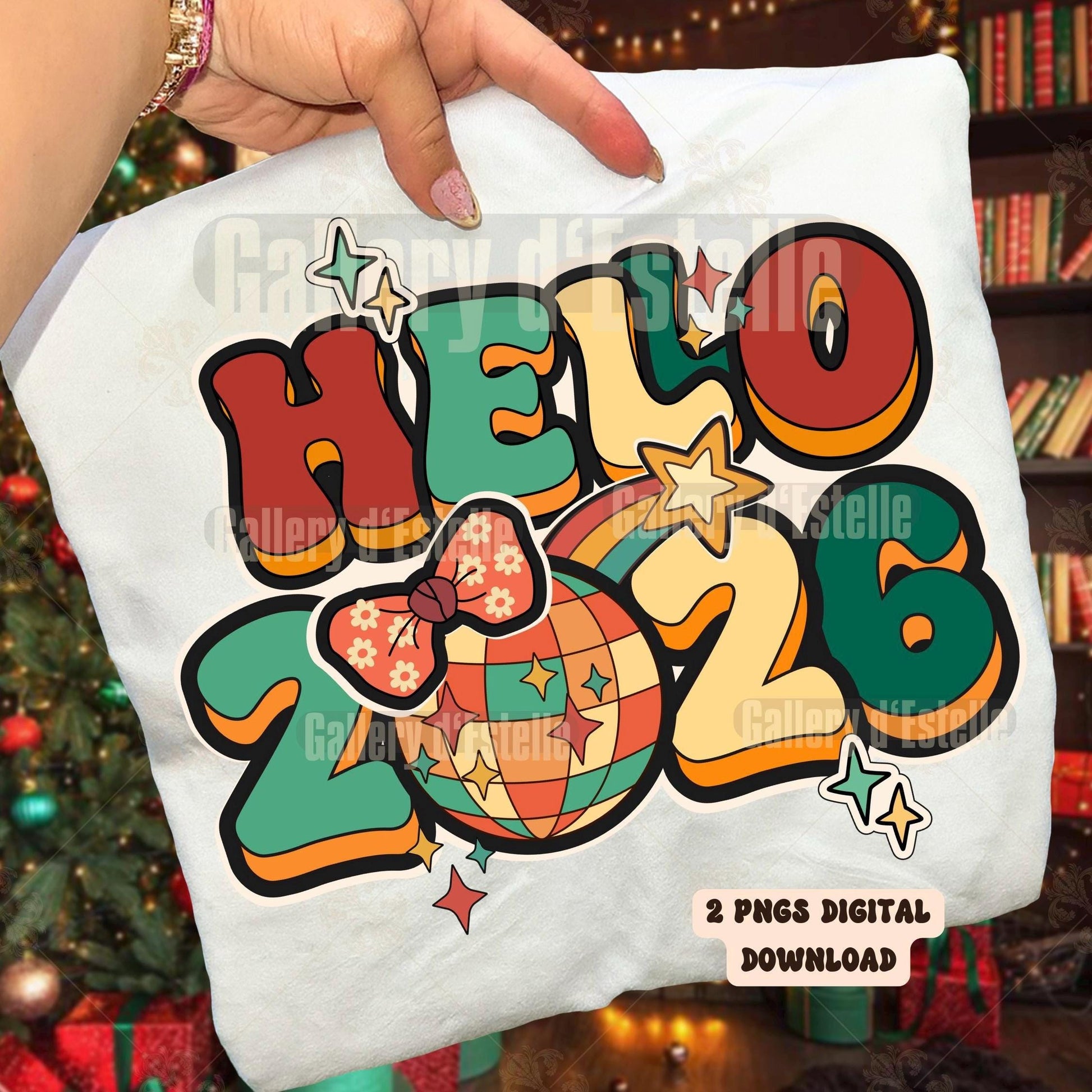 Retro Hello 2026 PNG, Groovy New Year Eve Graphic, Festive Shirt Design