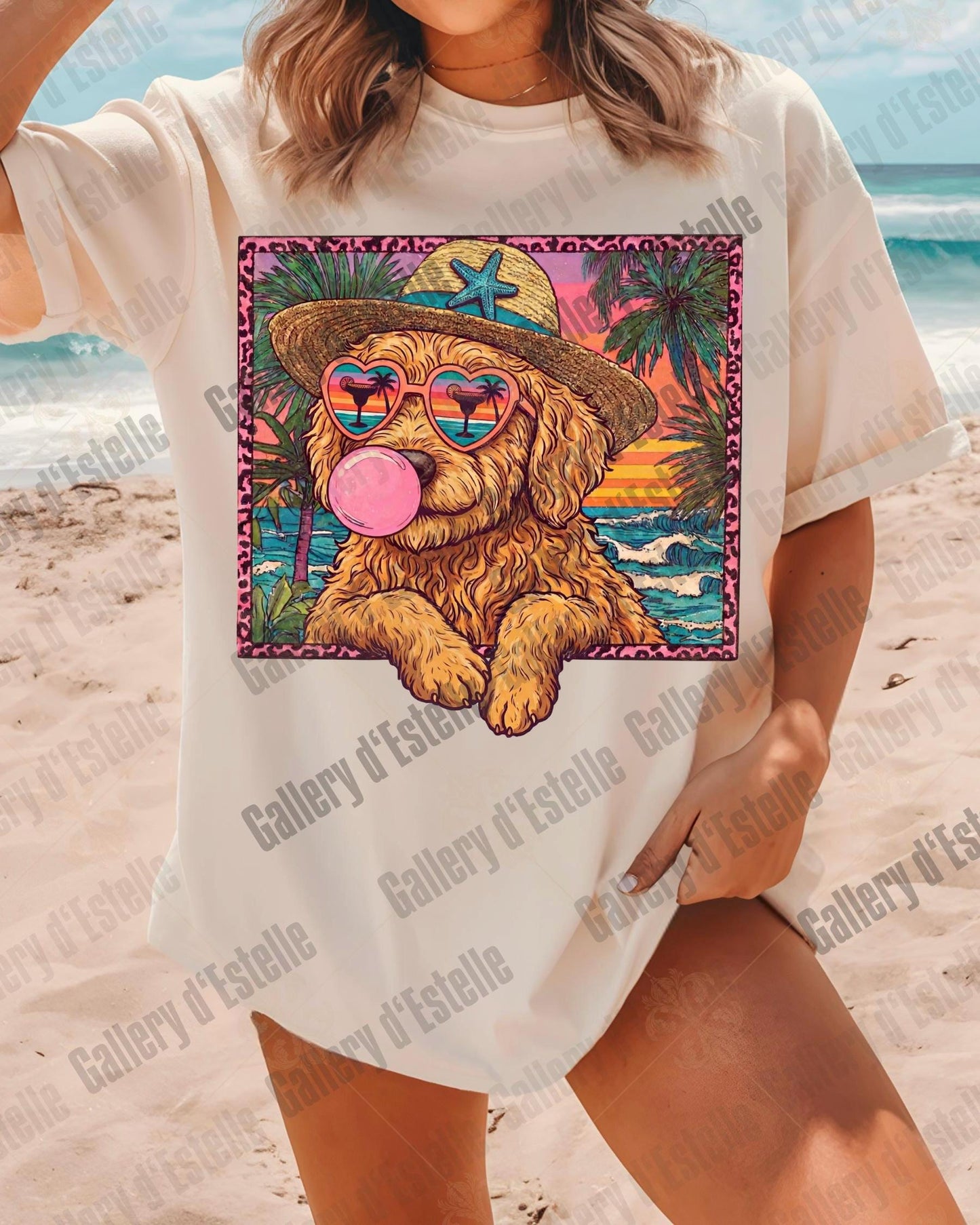 Goldendoodle Summer PNG, Retro Coastal Dog Graphic, Trendy Tropical Beach Shirt Design