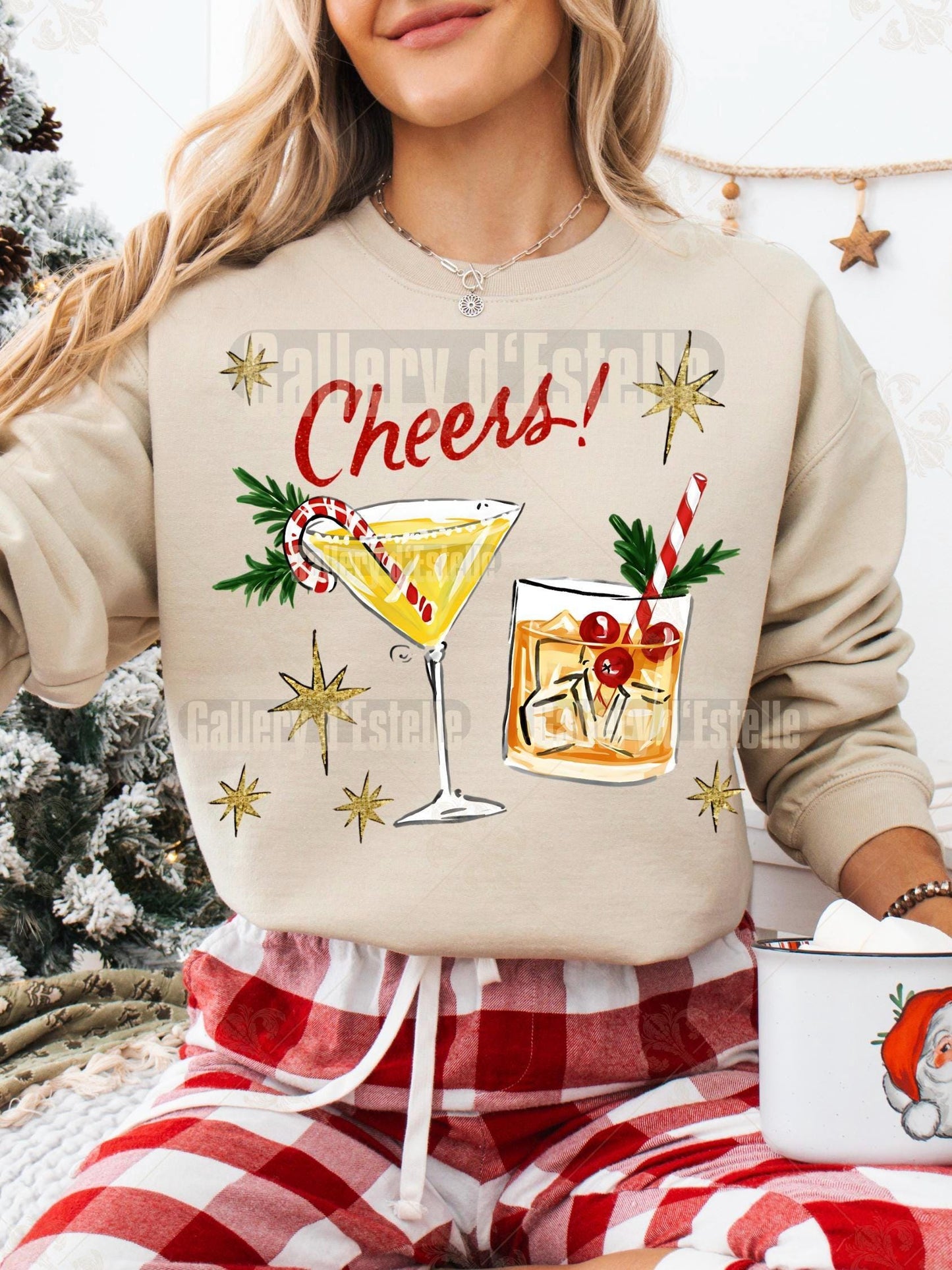 Festive Cocktail PNG, Retro Holiday Cheers Graphic, Vintage Christmas Spirit Shirt Design