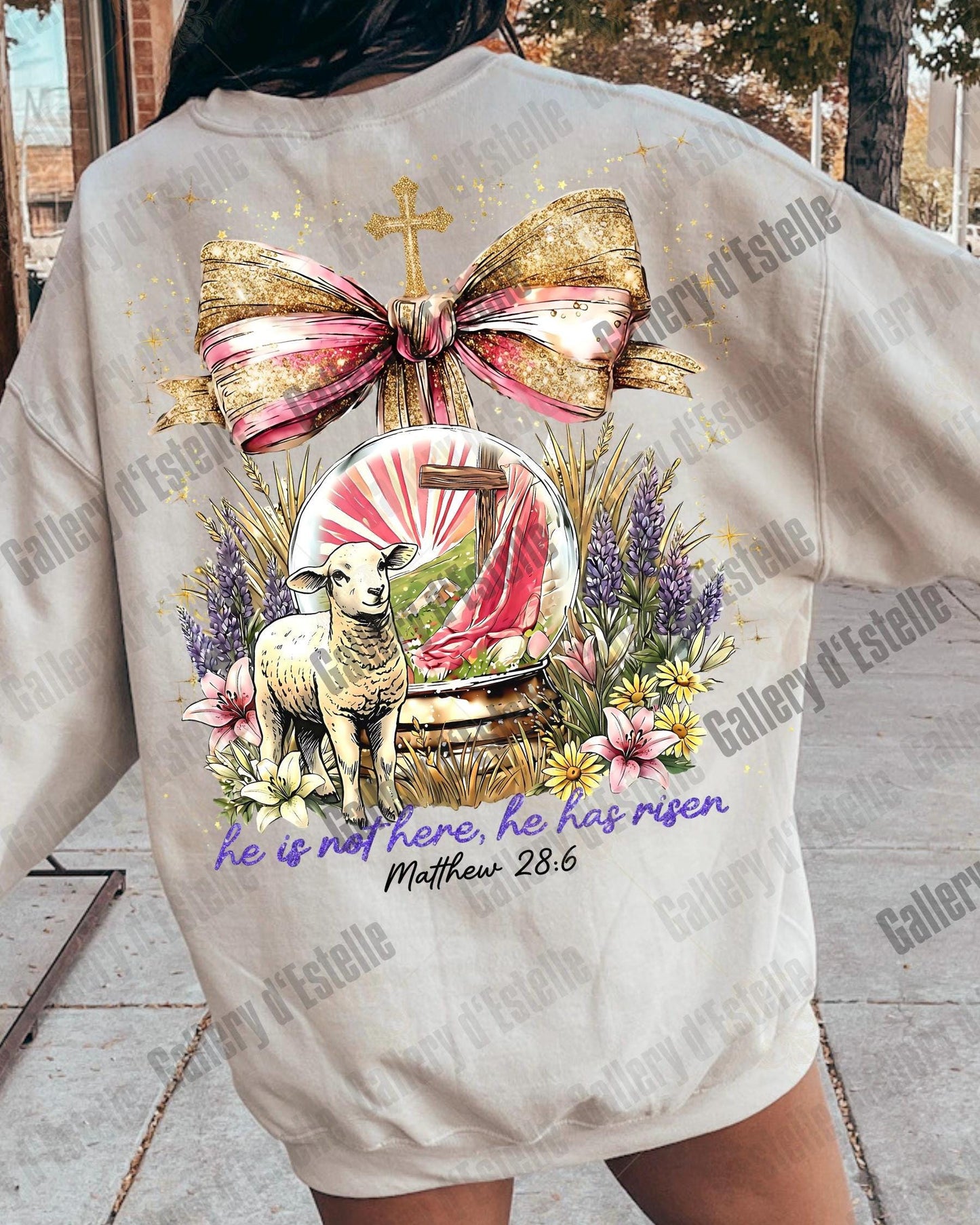 He Is Not Here He Has Risen PNG, Christian Resurrection Graphic, Vintage Religious Art, Coquette Faith Shirt Design