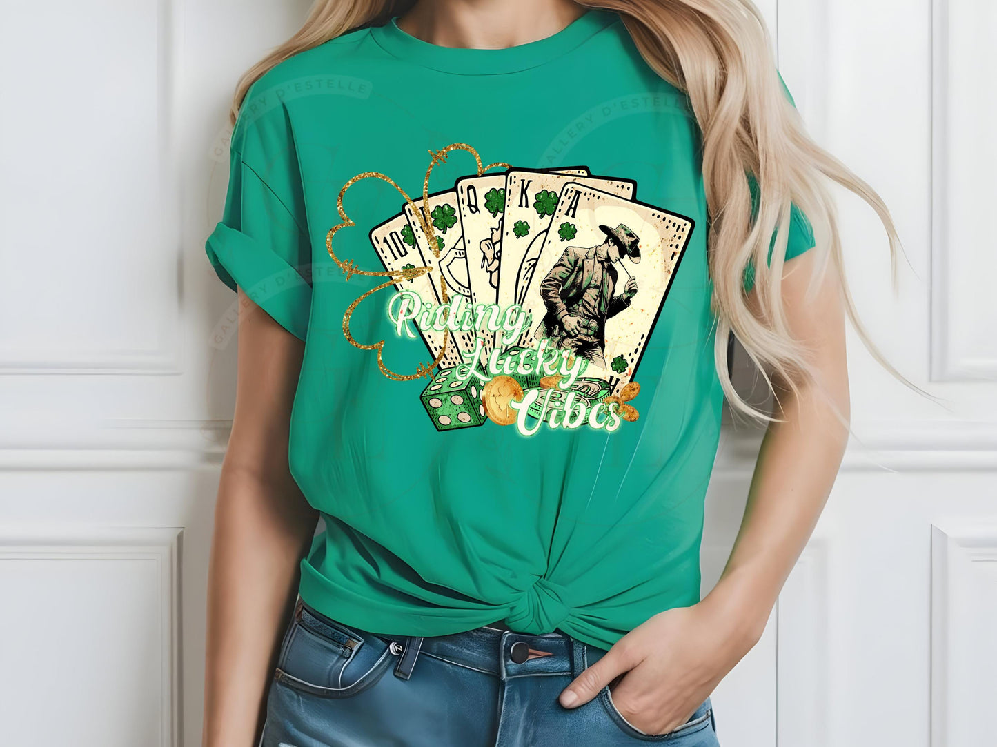 St. Patrick's Day Feeling Lucky PNG, Vintage Wild West Cowboy Poker Art, Festive Western Rodeo Shirt Design